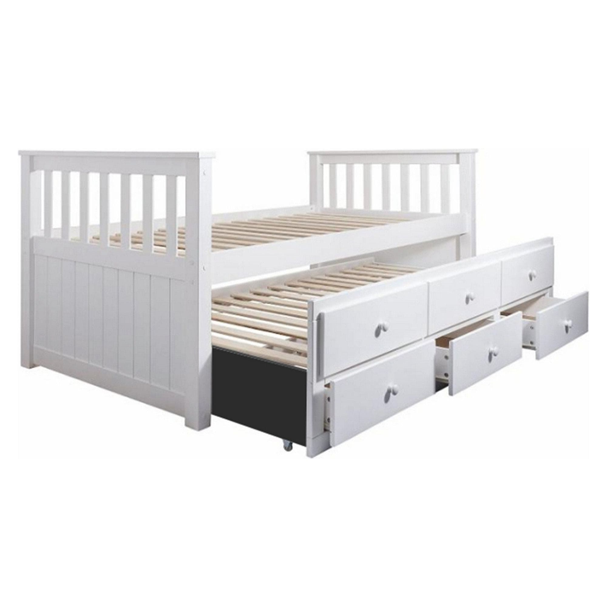 Pat pentru copii AUSTIN NEW 90x200, alb, cu somiera si 3 sertare