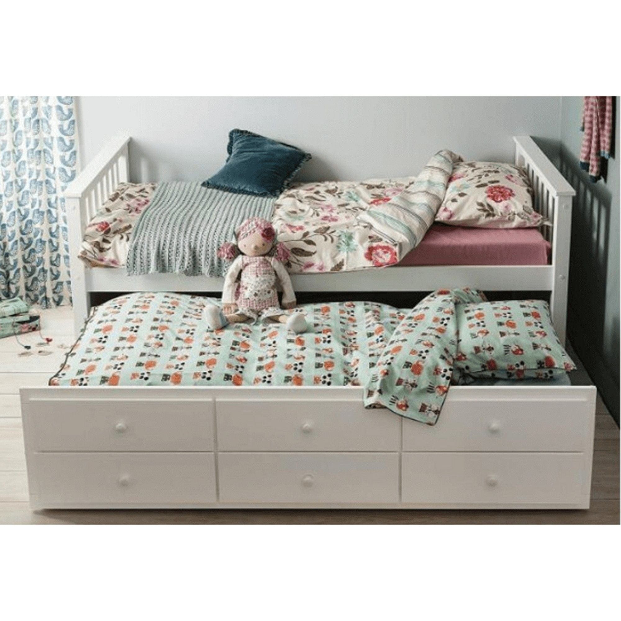 Pat pentru copii AUSTIN NEW 90x200, alb, cu somiera si 3 sertare