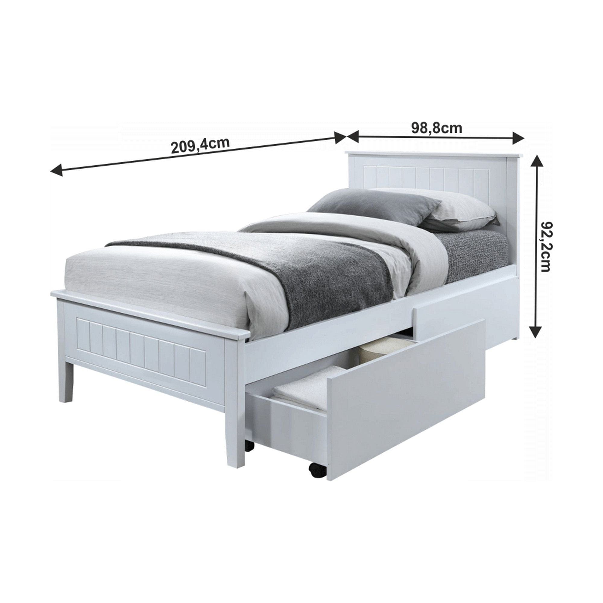 Pat pentru copii MIDEA 90x200, alb, cu somiera fixa si 2 sertare