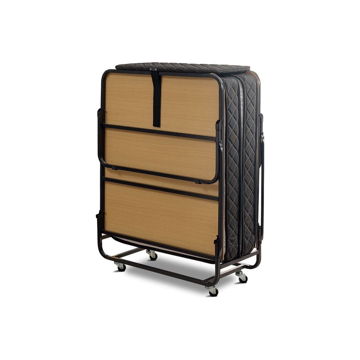 Pat pliabil XL Katlanir 90x200, stejar/negru, placaj/metal, cu saltea si somiera