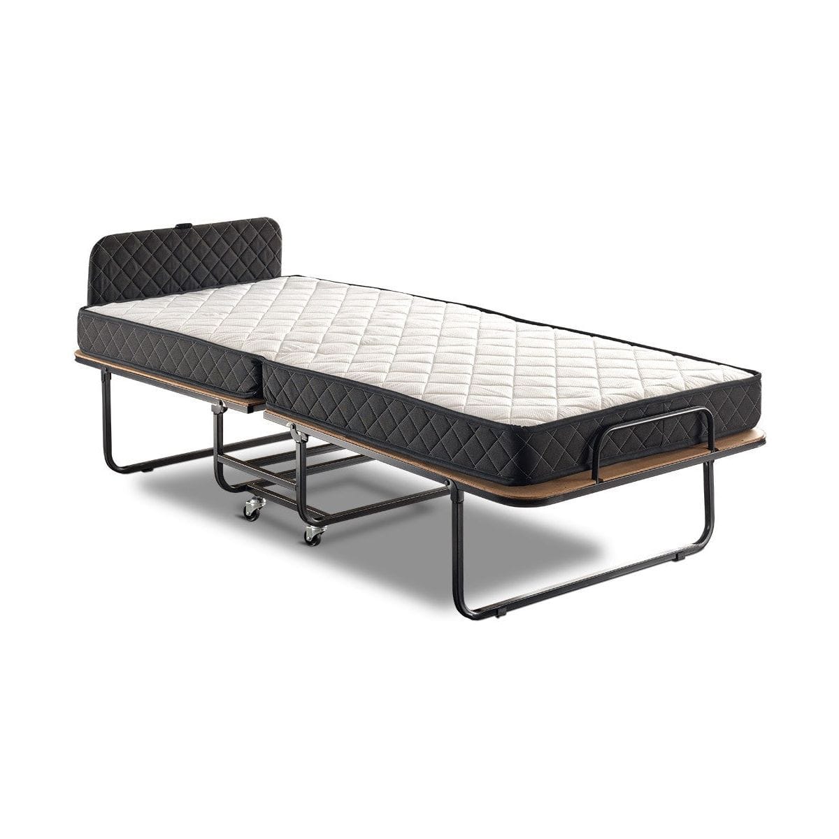 Pat pliabil XL Katlanir 90x200, stejar/negru, placaj/metal, cu saltea si somiera