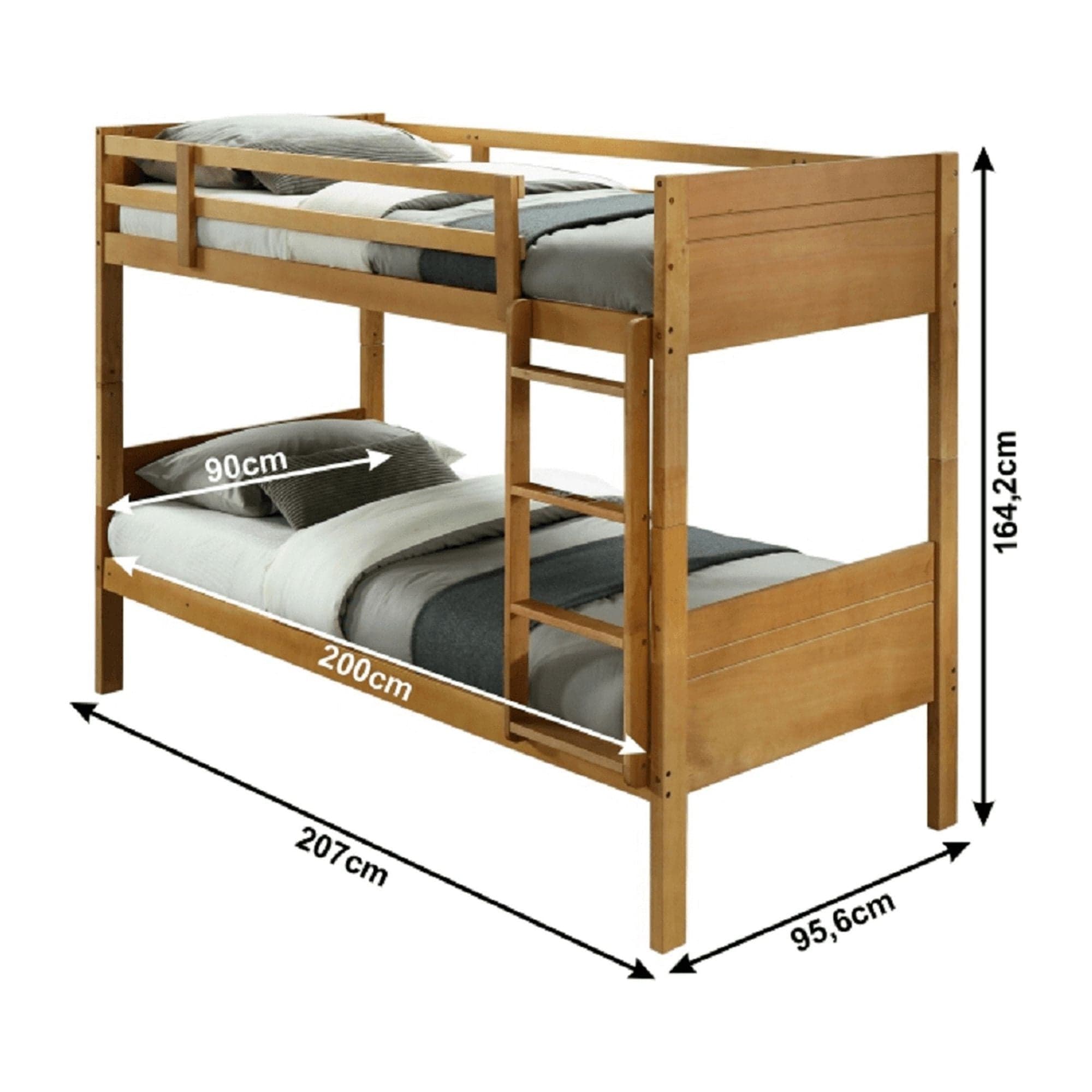 Pat supraetajat MAKIRA 90x200, stejar, cu somiera