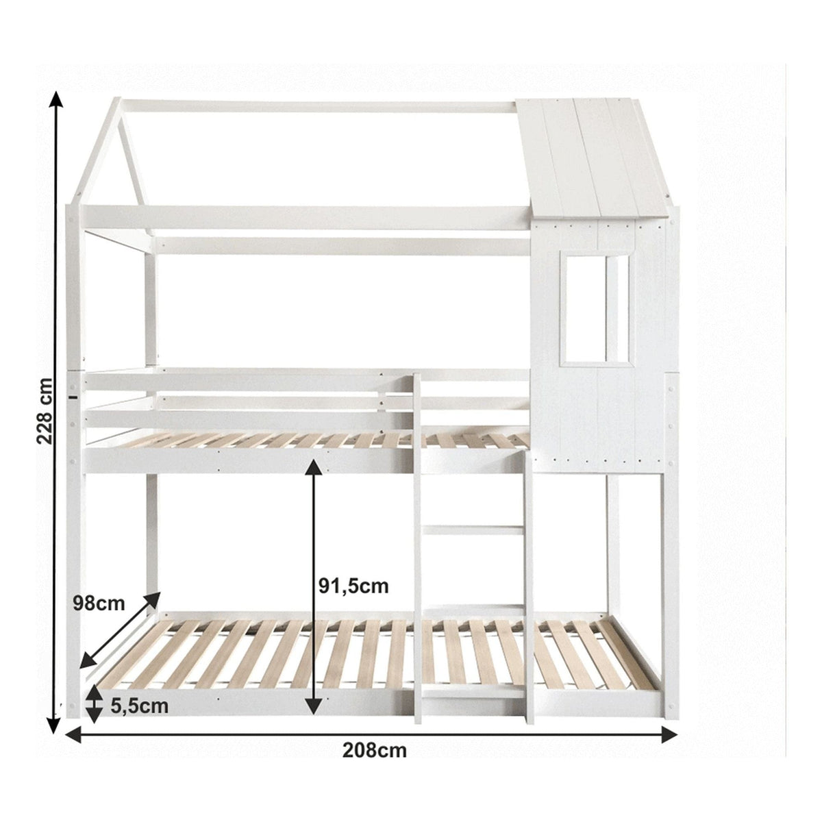Pat supraetajat Montessori ATRISA 90x200, alb, lemn, cu somiera