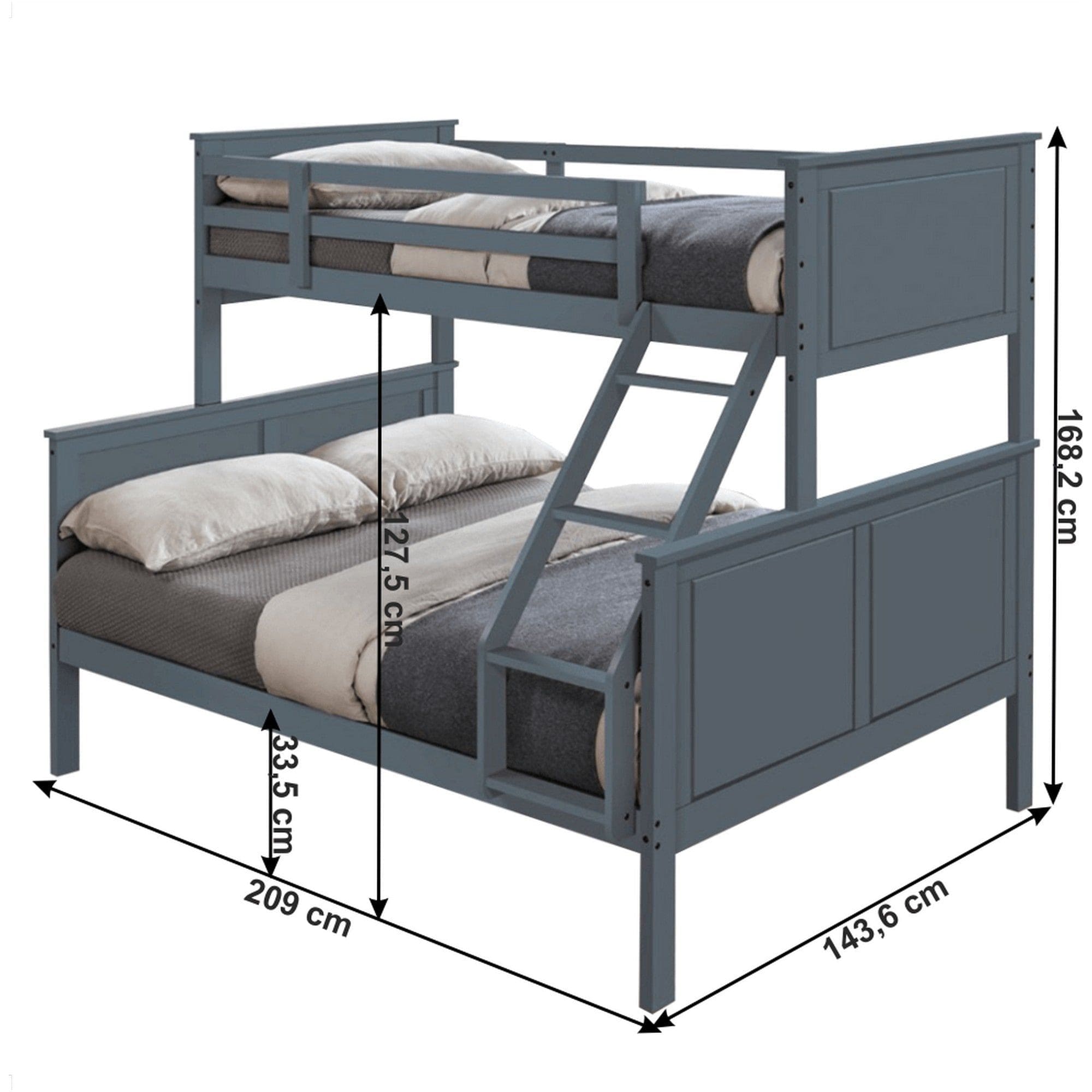 Pat supraetajat NEVIL 90x200/140x200, gri antracit, cu somiera