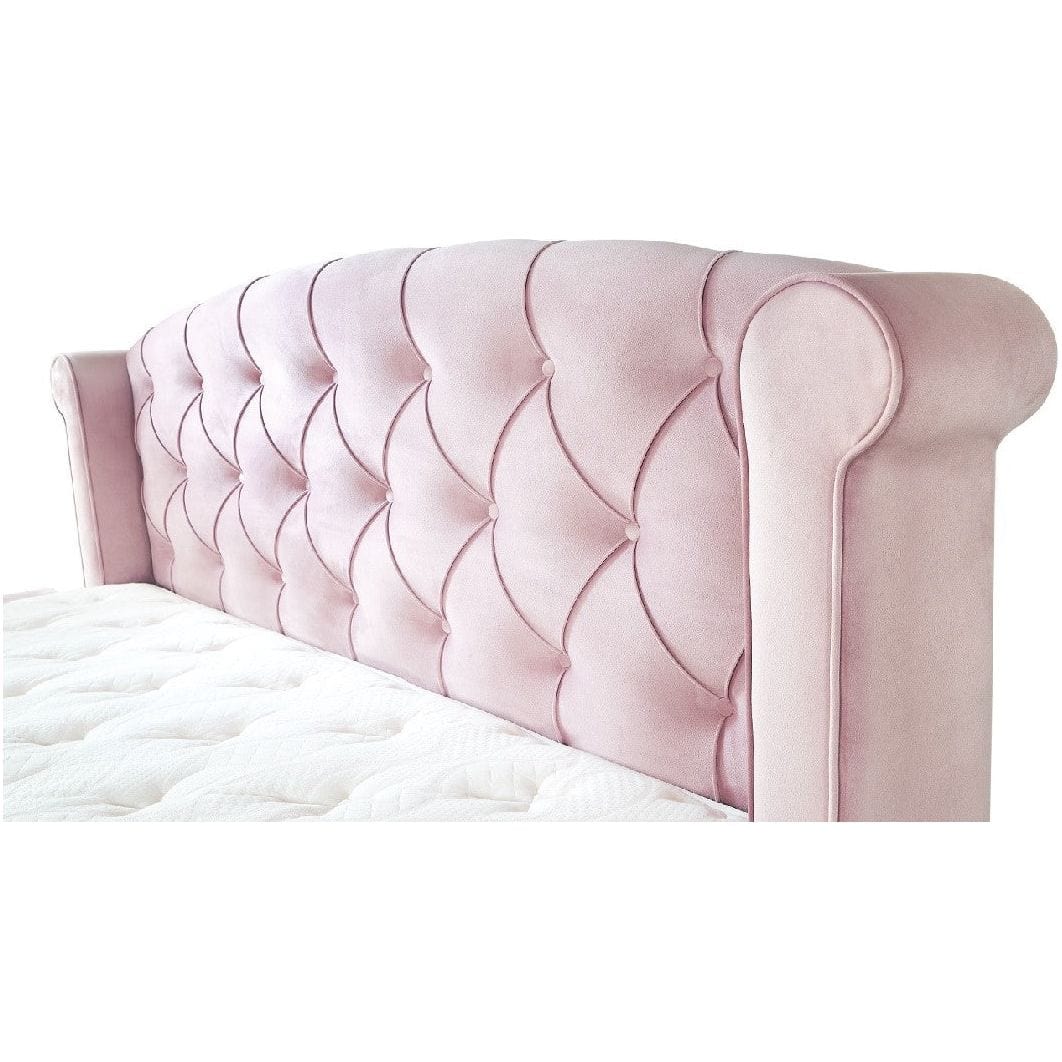 Pat Visco Lux 140x200, stofa catifelata roz, cu suport saltea si lada depozitare