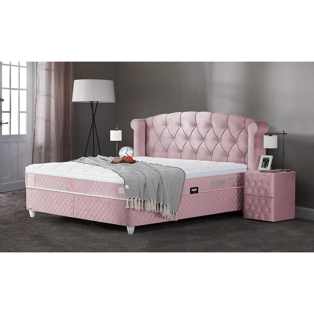 Pat Visco Lux 160x200, stofa catifelata roz, cu suport saltea si lada depozitare