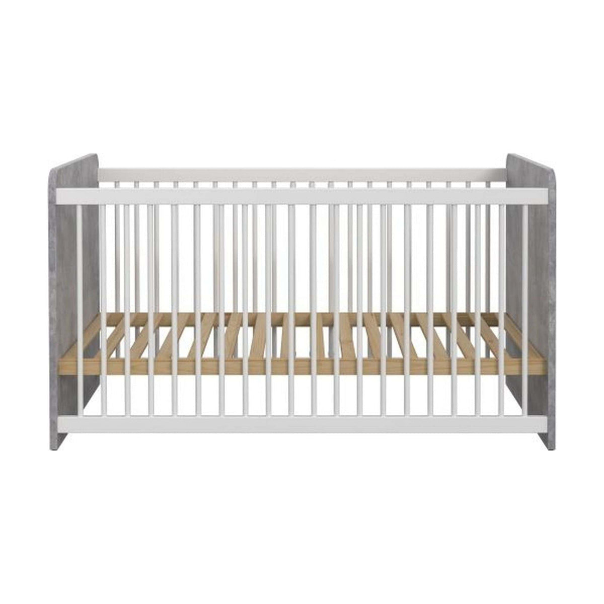 Patut pentru copii EMILY 70x140, alb/gri beton, PAL/metal, cu somiera