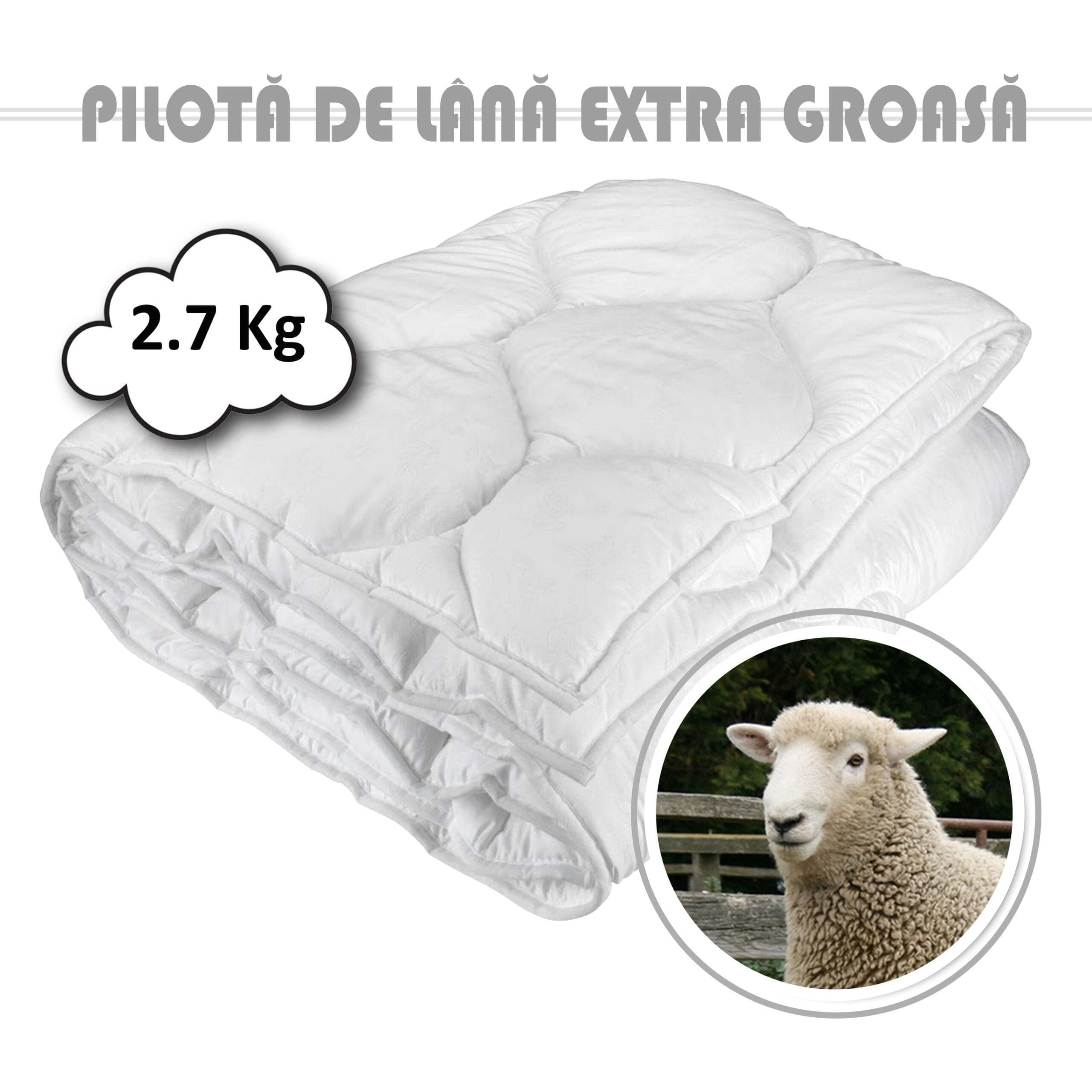 Pilota lana damasc, alb, 140x210 cm