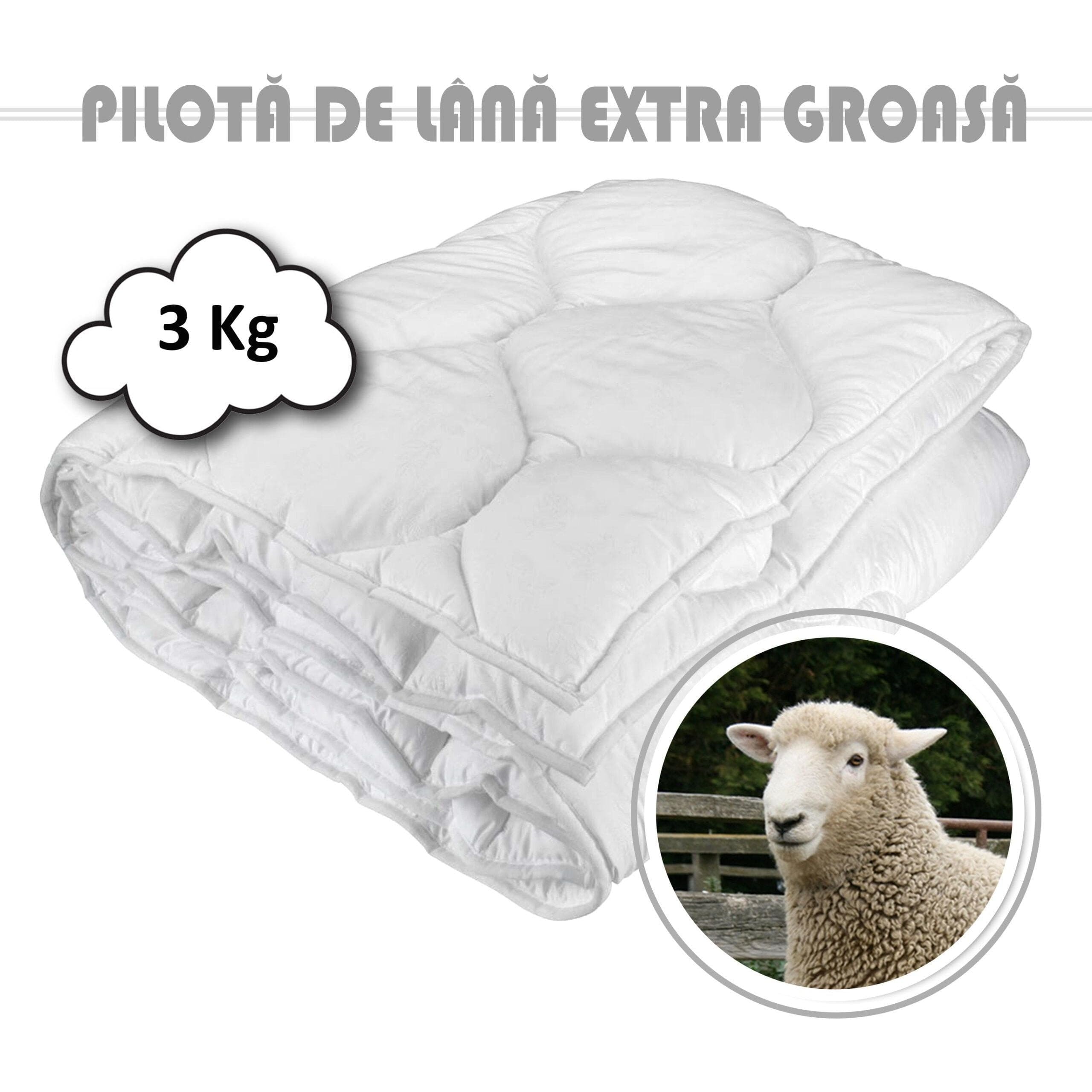 Pilota lana damasc, alb, 160x210 cm