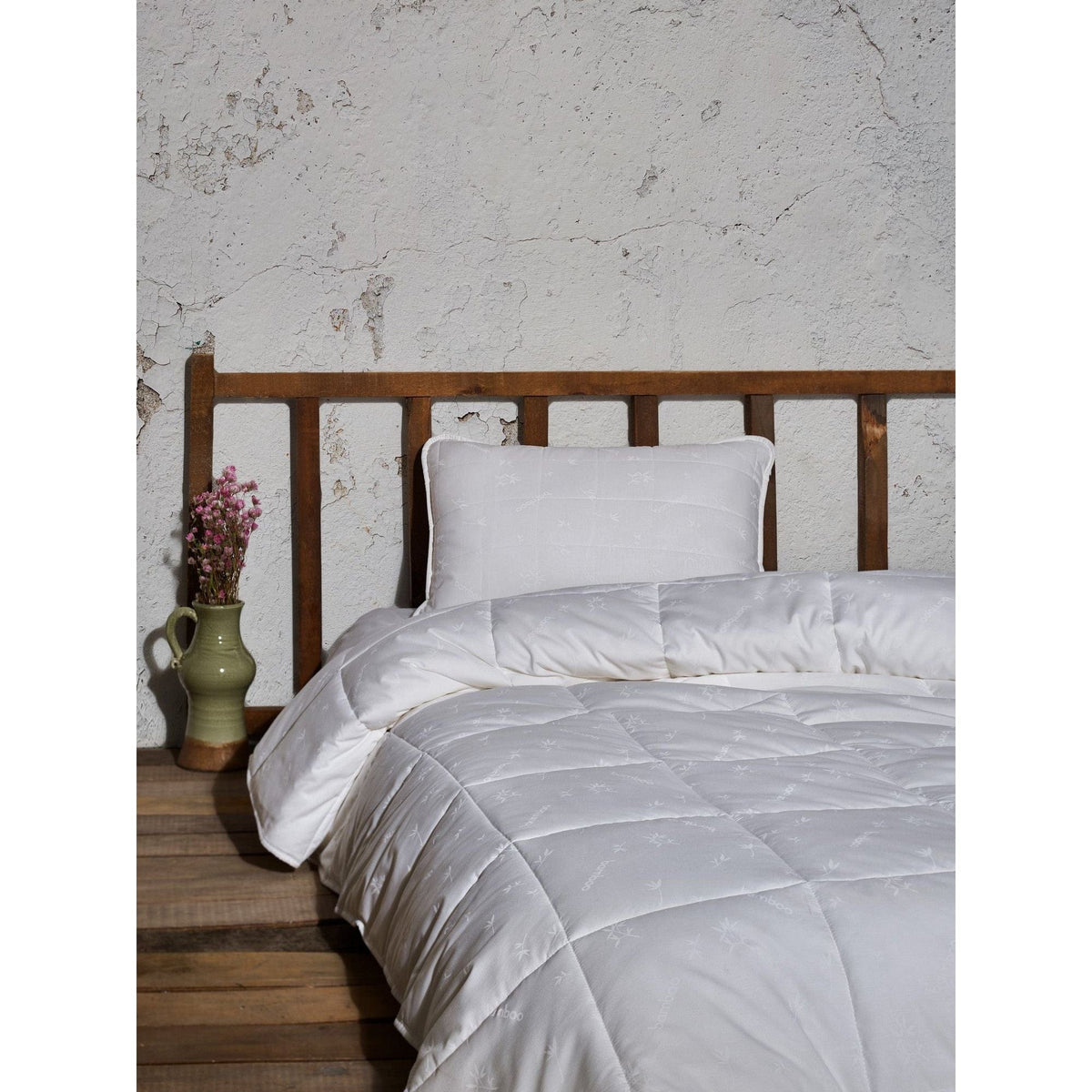 Pilota pat dublu 129CTN9905, alb, bumbac/bambus, 195x215 cm