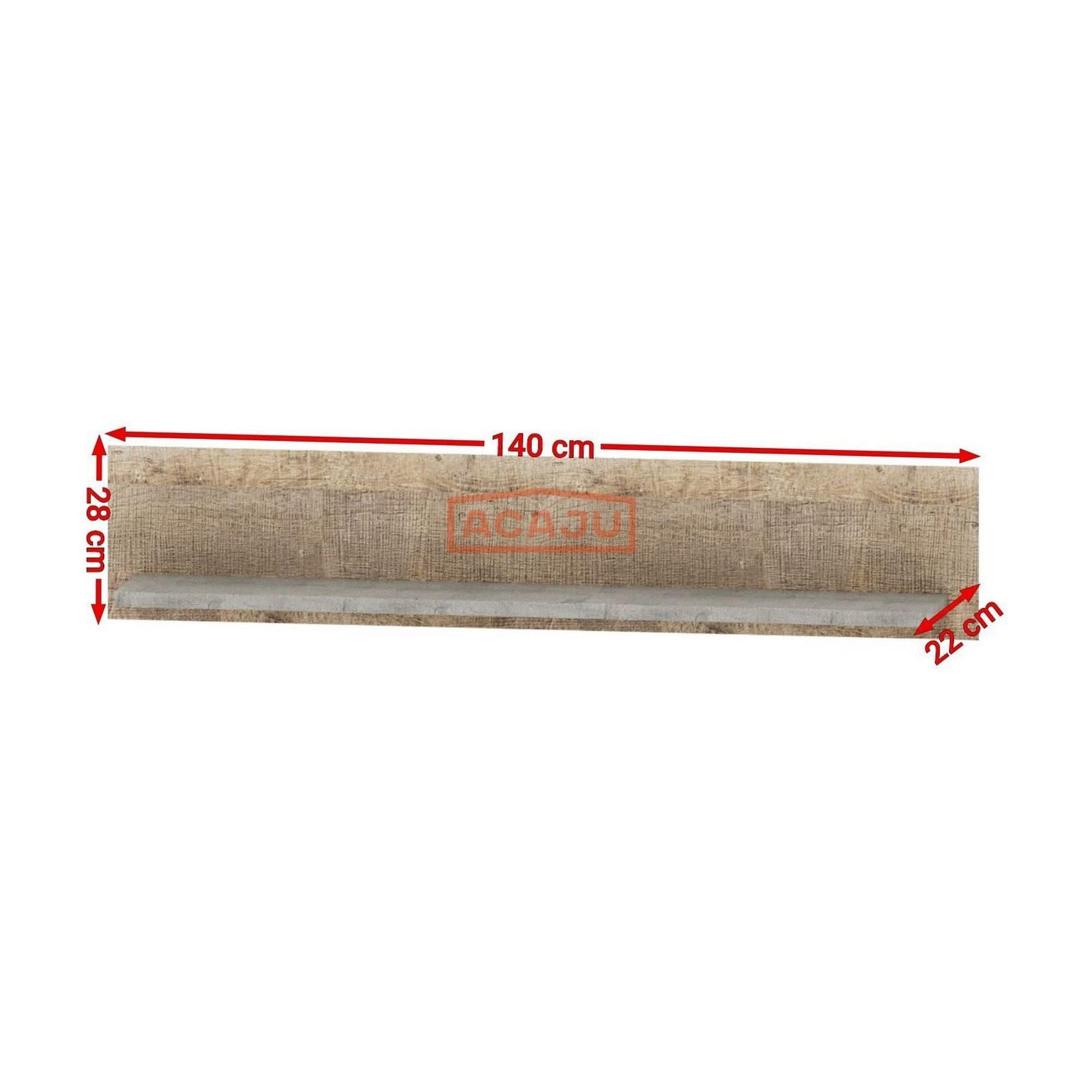 Polita Bari, stejar nisip/gri, PAL laminat, 140x22x28 cm