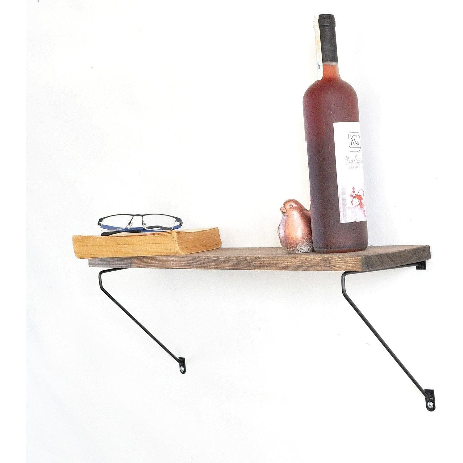 Polita WR038, nuc/negru, lemn de molid/metal, 60x14x20 cm