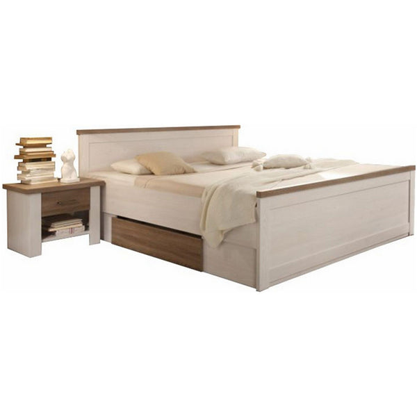 Cadru pat dormitor+2 noptiere LUMERA, PAL, pin alb/stejar sonoma trufă, 180x200 cm