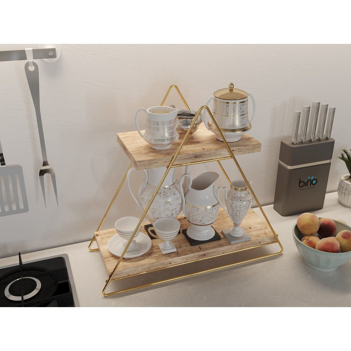 Raft 498HFT1105, stejar/auriu, lemn/metal, 38x16x42 cm