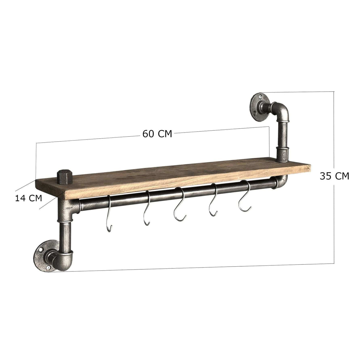 Raft bucatarie BORURAF 008, stejar/crom, lemn de molid/metal, 60x14x35 cm