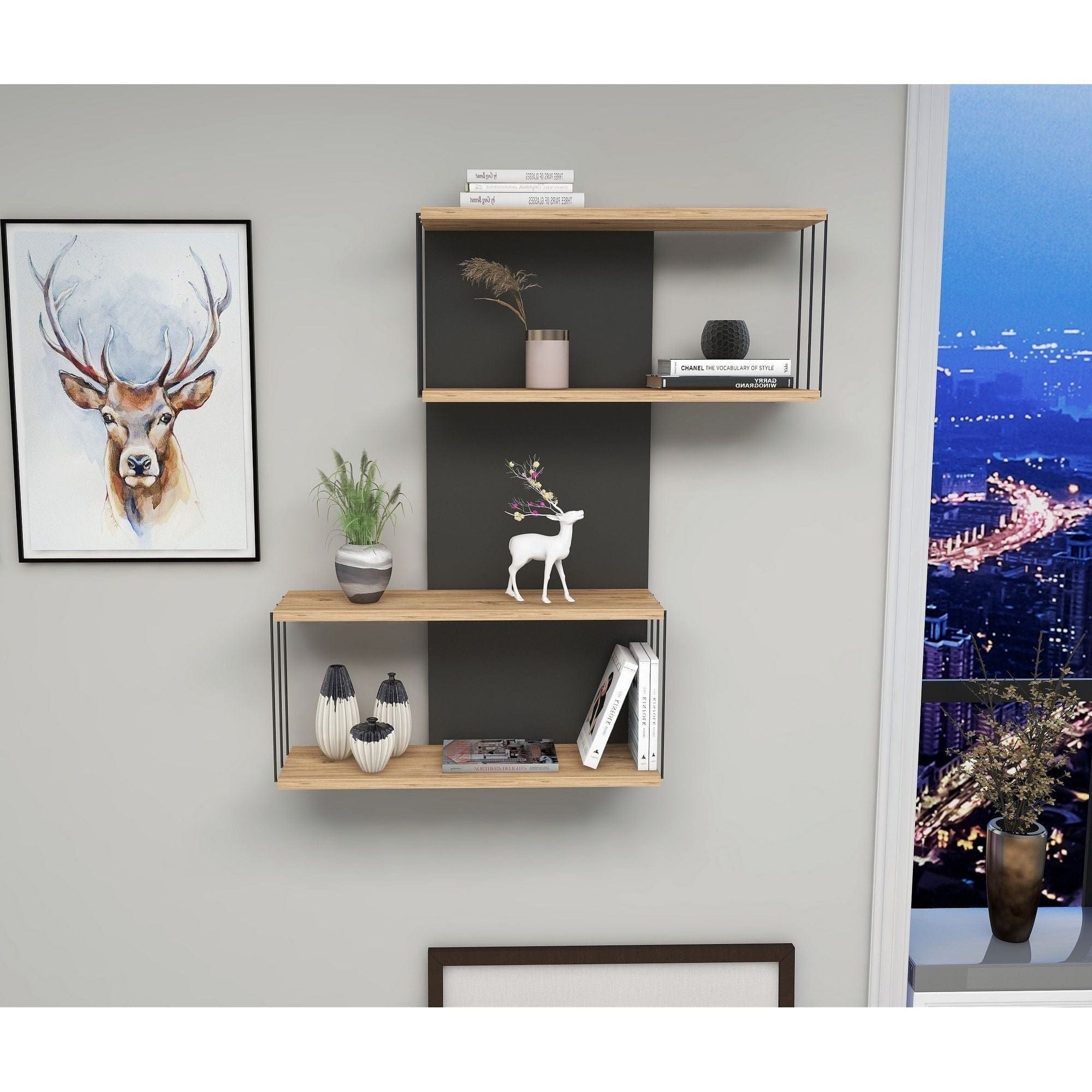 Raft DESTAN, pin/gri antracit, PAL melaminat, 65x19x96 cm