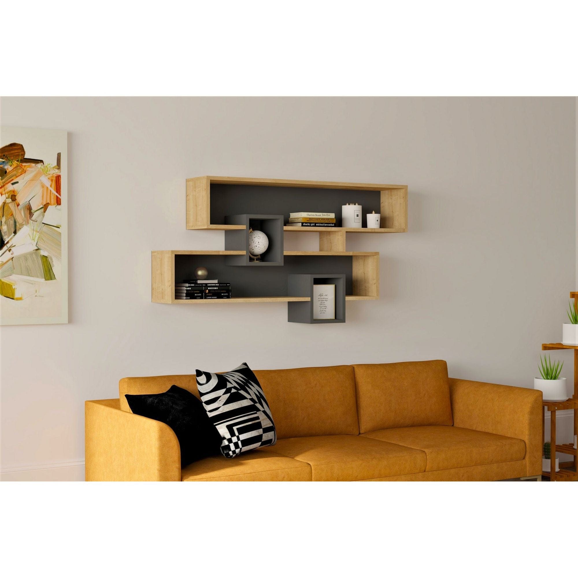 Raft KAREN, gri antracit/stejar, PAL melaminat, 120x22x72 cm