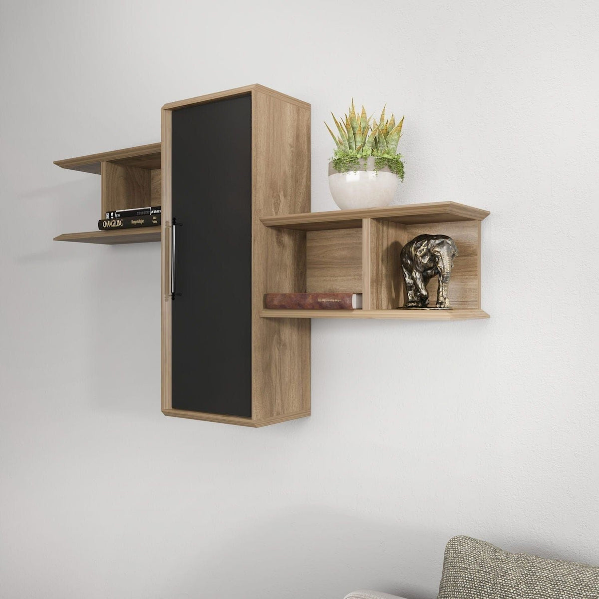 Raft OLIDA, nuc/negru, PAL melaminat, 119x35x52 cm