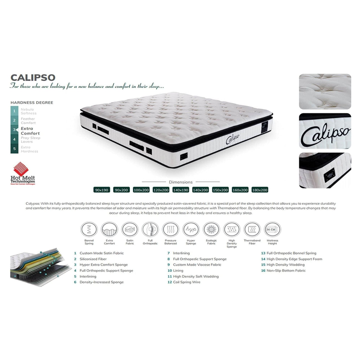 Saltea CALIPSO, alb/negru, 160x200 cm