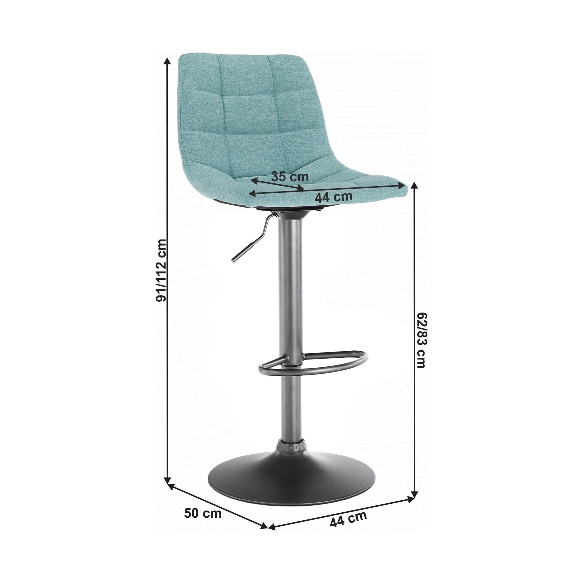 Scaun bar LAHELA, verde menta/negru, stofa clasica/metal, 44x50x91/112 cm