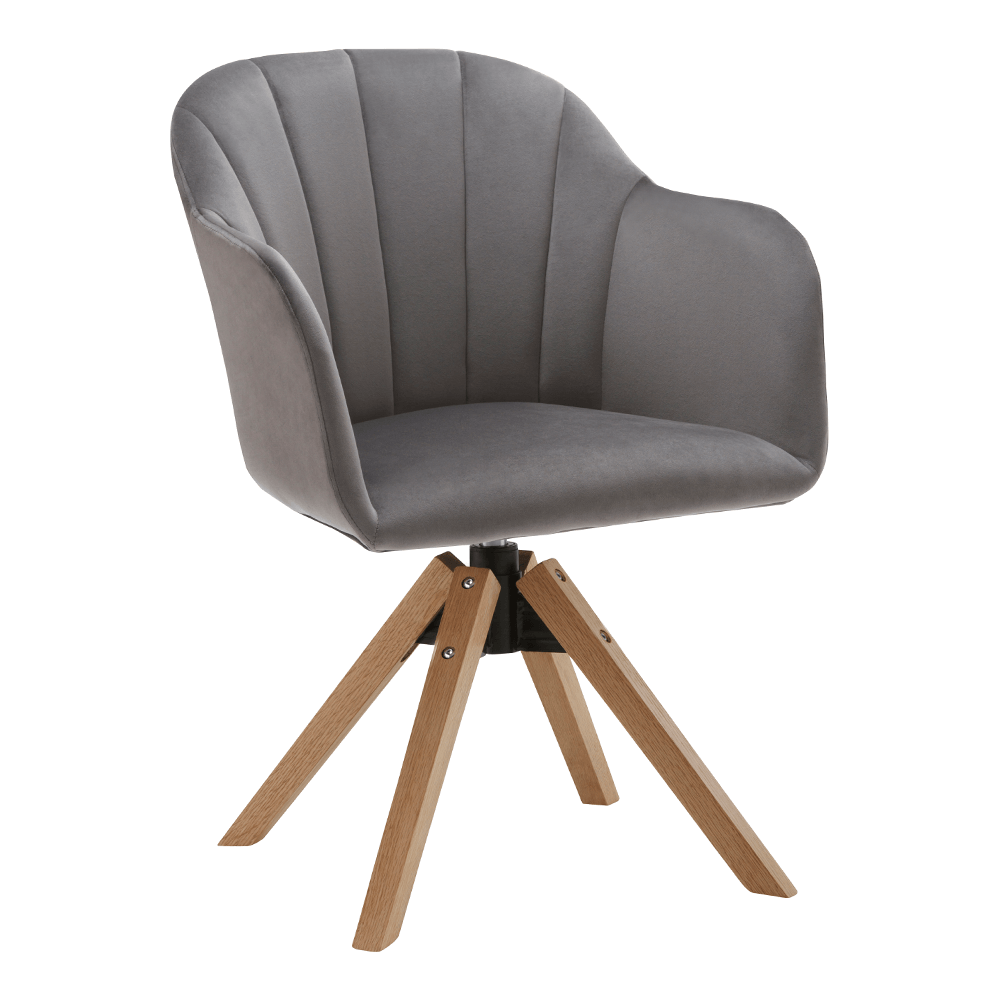 Scaun rotativ DALIO, gri/fag, stofa catifelata/lemn, 58x62x83 cm