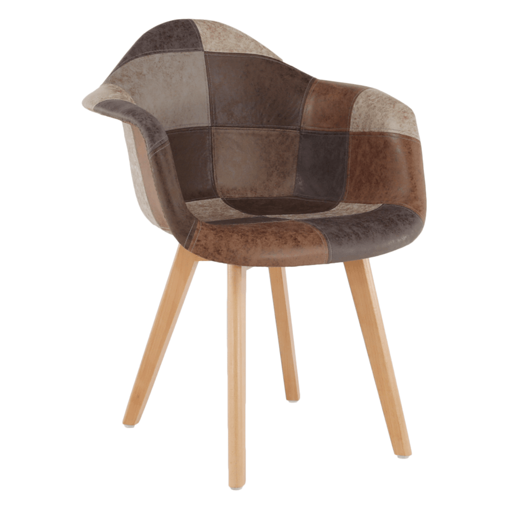 Scaun TERST, multicolor patchwork/fag, piele ecologica/plastic/lemn, 64x60x83 cm