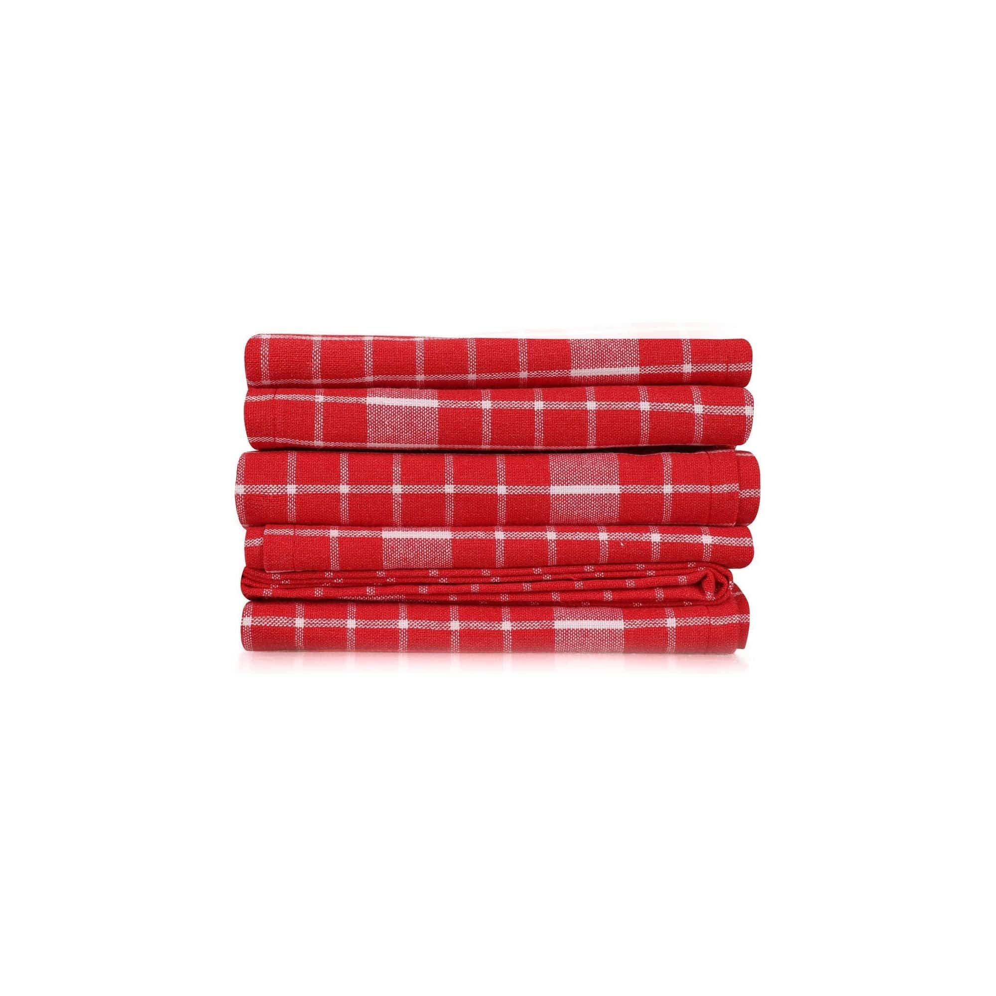 Set 10 prosoape bucatarie KUP, rosu/alb, bumbac, 45x65 cm