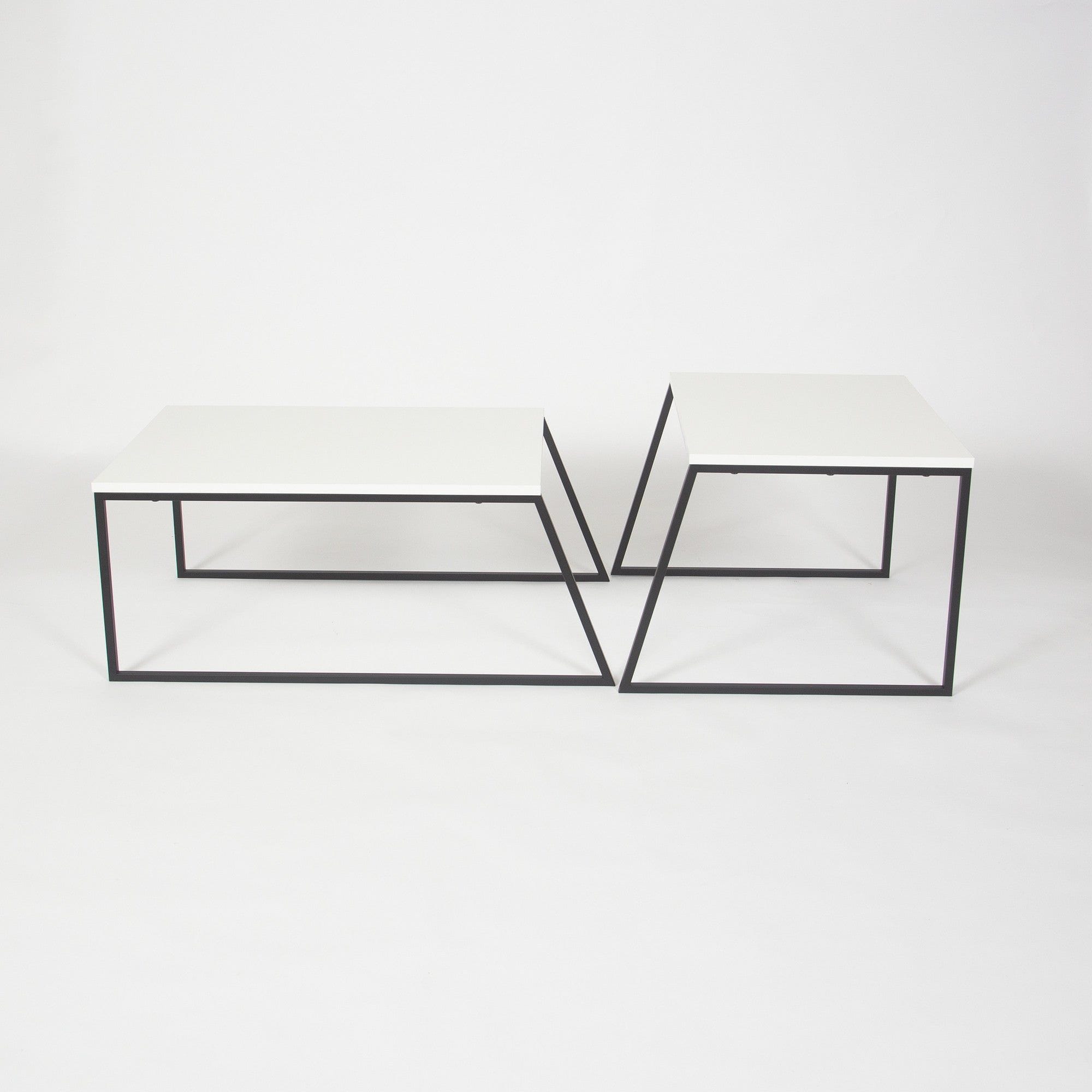 Set 2 masute cafea 855DTE2915, alb/negru, PAL melaminat/metal