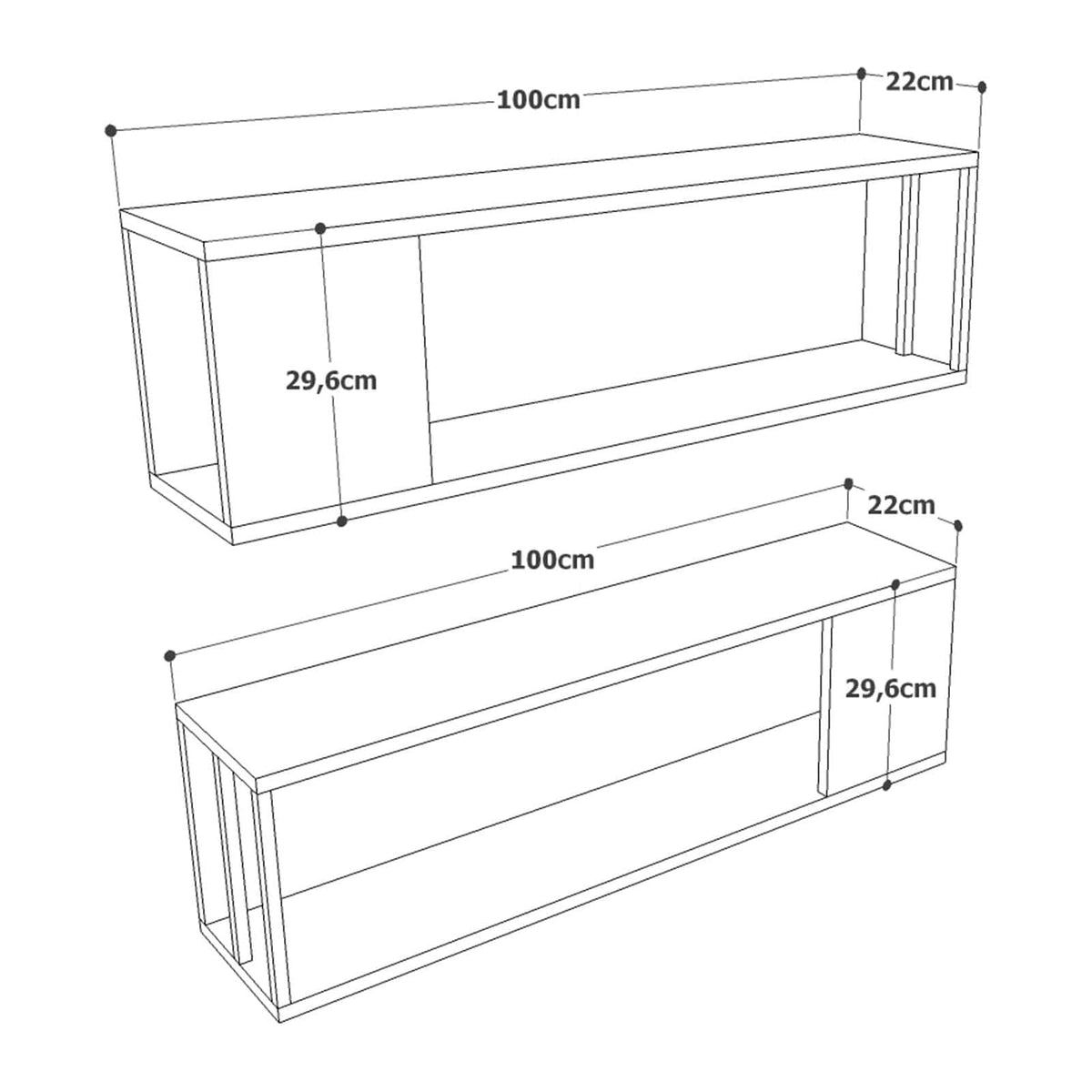 Set 2 rafturi VG18 - A, nuc/gri, PAL melaminat, 100x22x30 cm