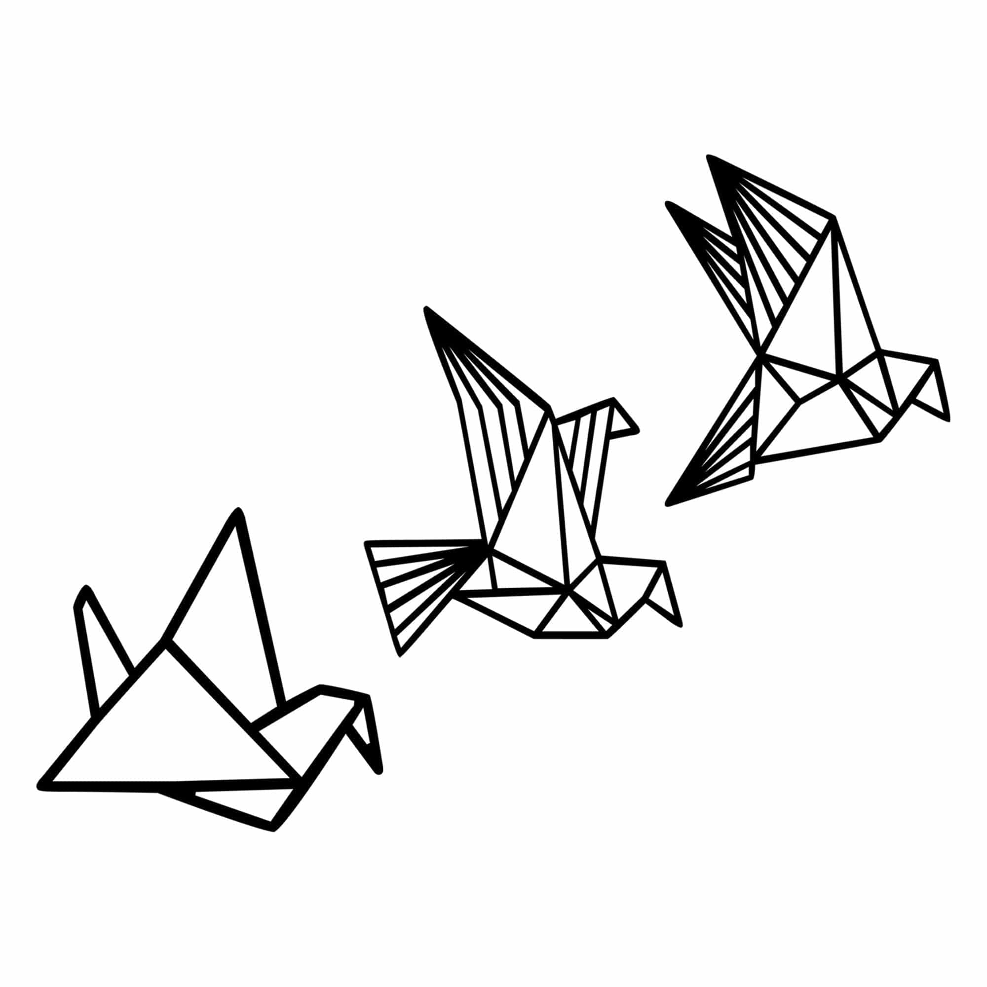 Set 3 decoratiuni perete ORIGAMI, negru, lemn