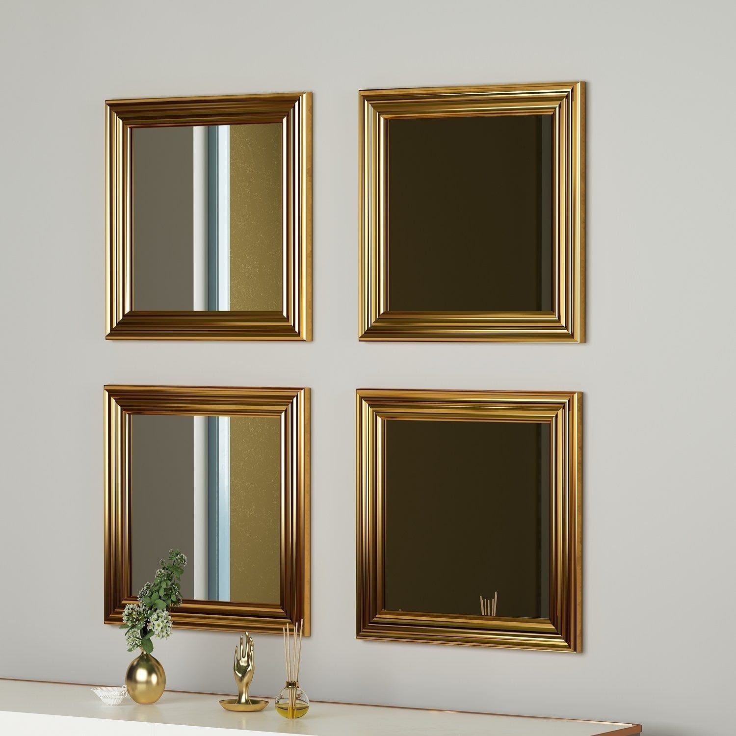 Set 4 oglinzi LOZA, auriu, 40x40 cm