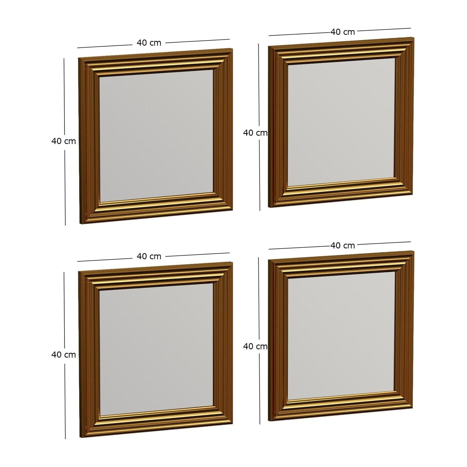 Set 4 oglinzi LOZA, auriu, 40x40 cm