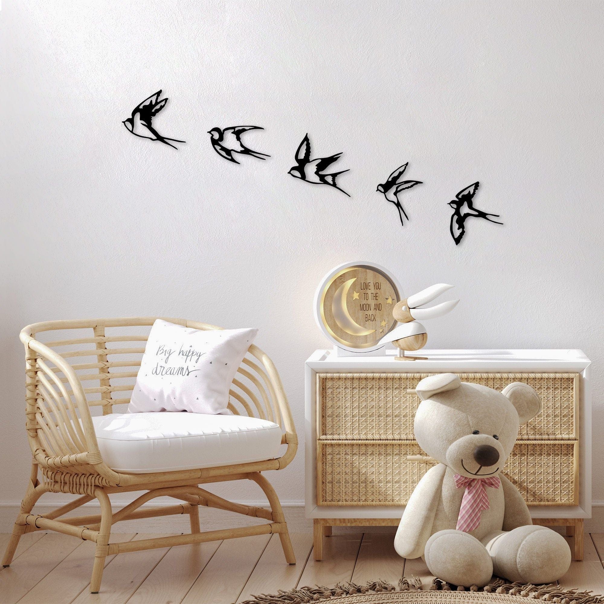 Set 5 decoratiuni perete SWALLOWS-303, negru, metal