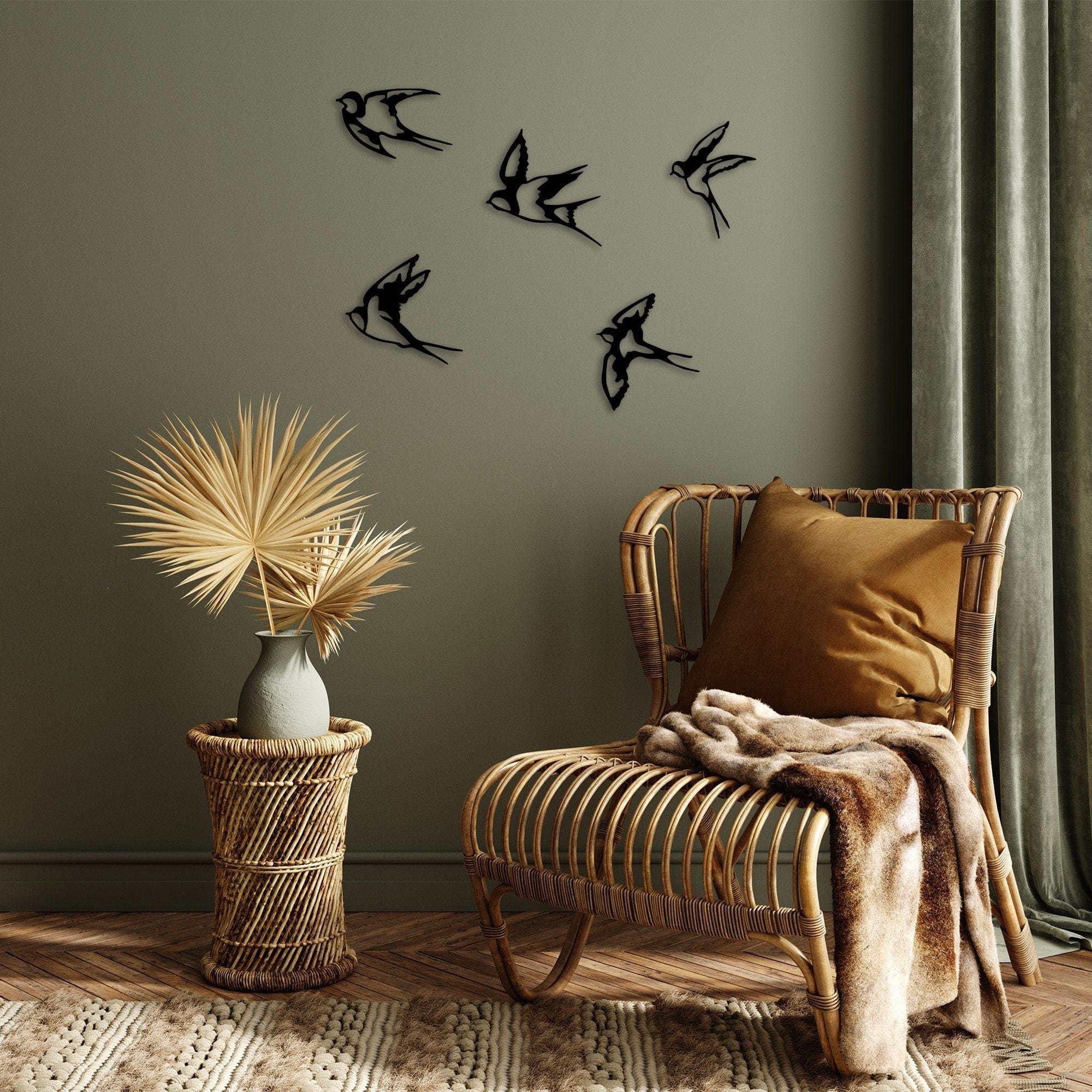 Set 5 decoratiuni perete SWALLOWS-303, negru, metal