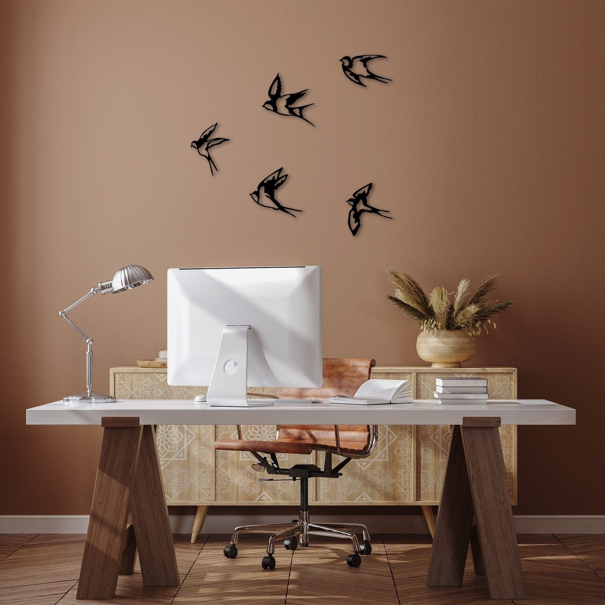 Set 5 decoratiuni perete SWALLOWS-303, negru, metal