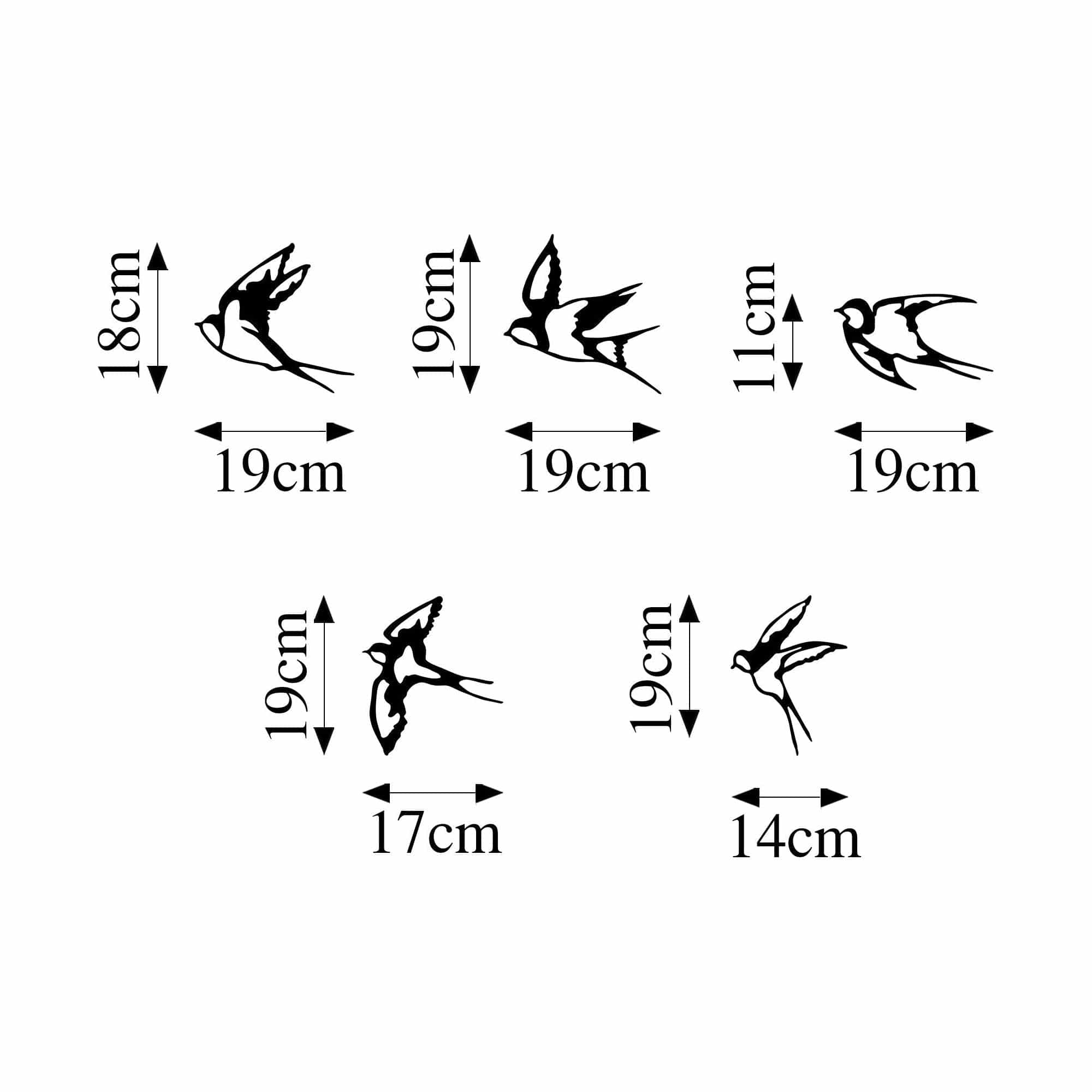 Set 5 decoratiuni perete SWALLOWS-303, negru, metal