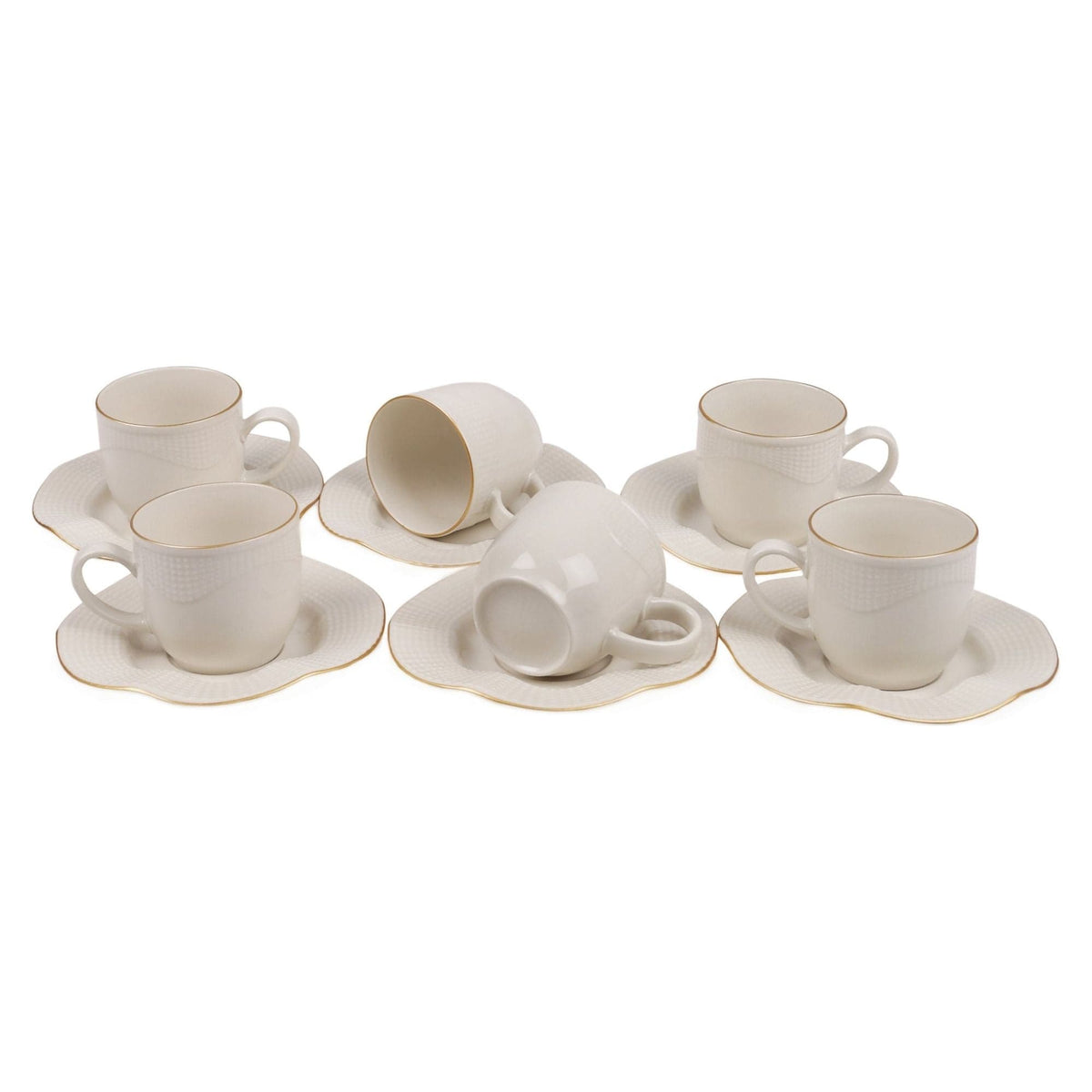 Set 6 cesti cu 6 farfurii MLN12KT14R520, alb, portelan, 50 ml