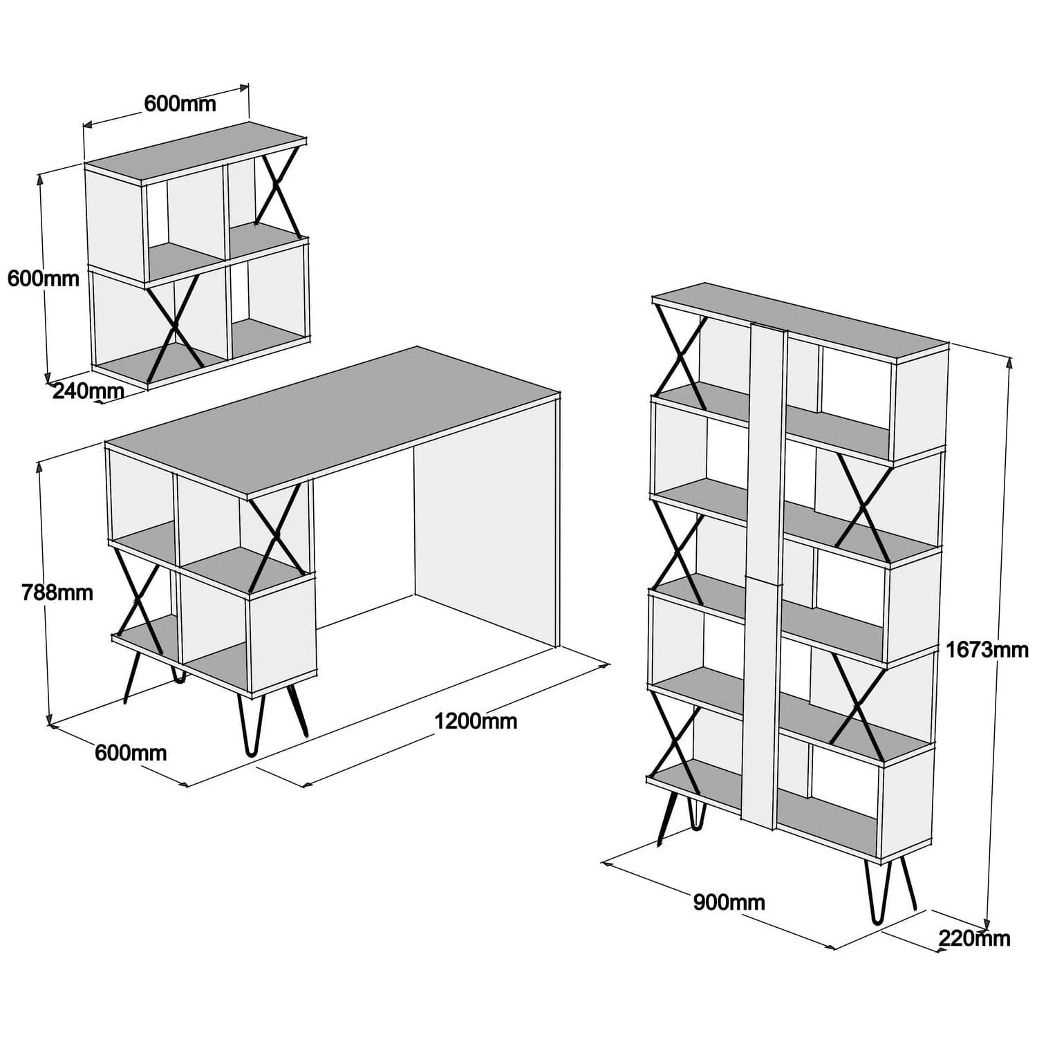 Set birou ETXRA 2, nuc/negru, PAL melaminat