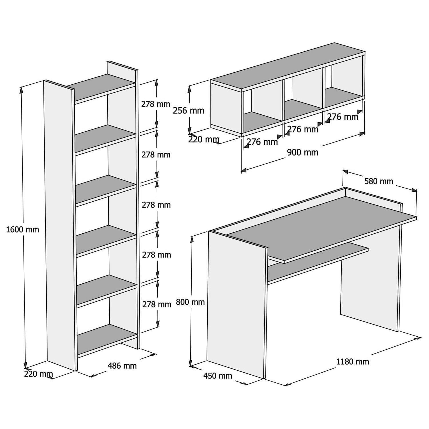 Set birou HERA, alb, PAL melaminat