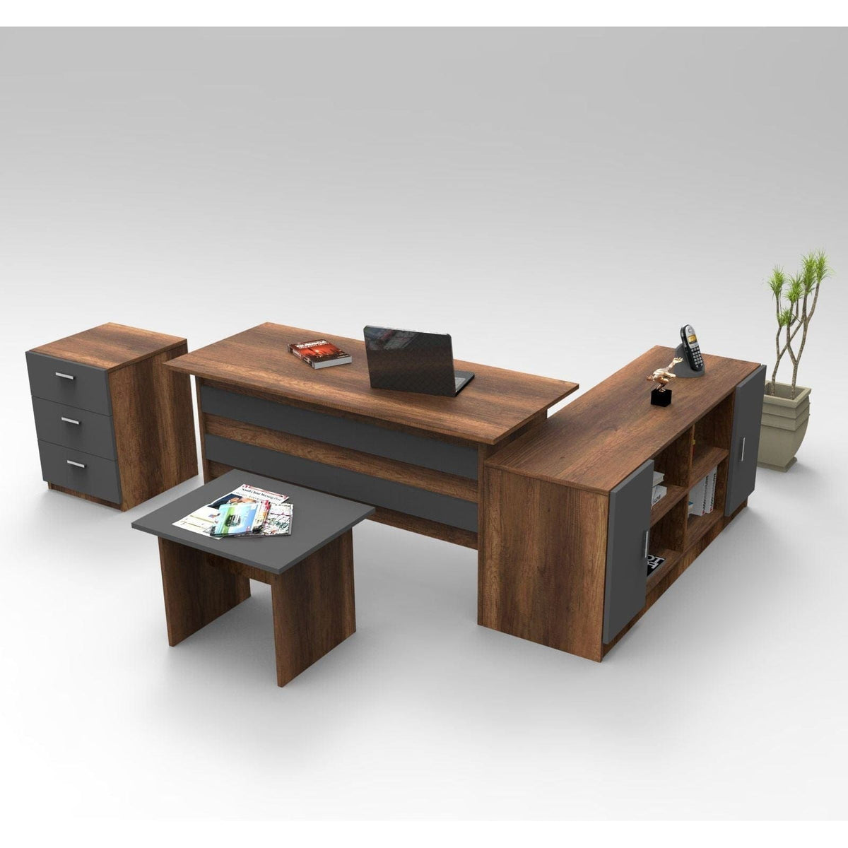 Set birou VO13-BA, nuc/gri antracit, PAL melaminat