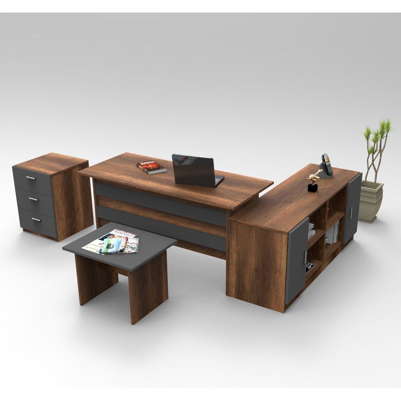 Set birou VO13-BA, nuc/gri antracit, PAL melaminat