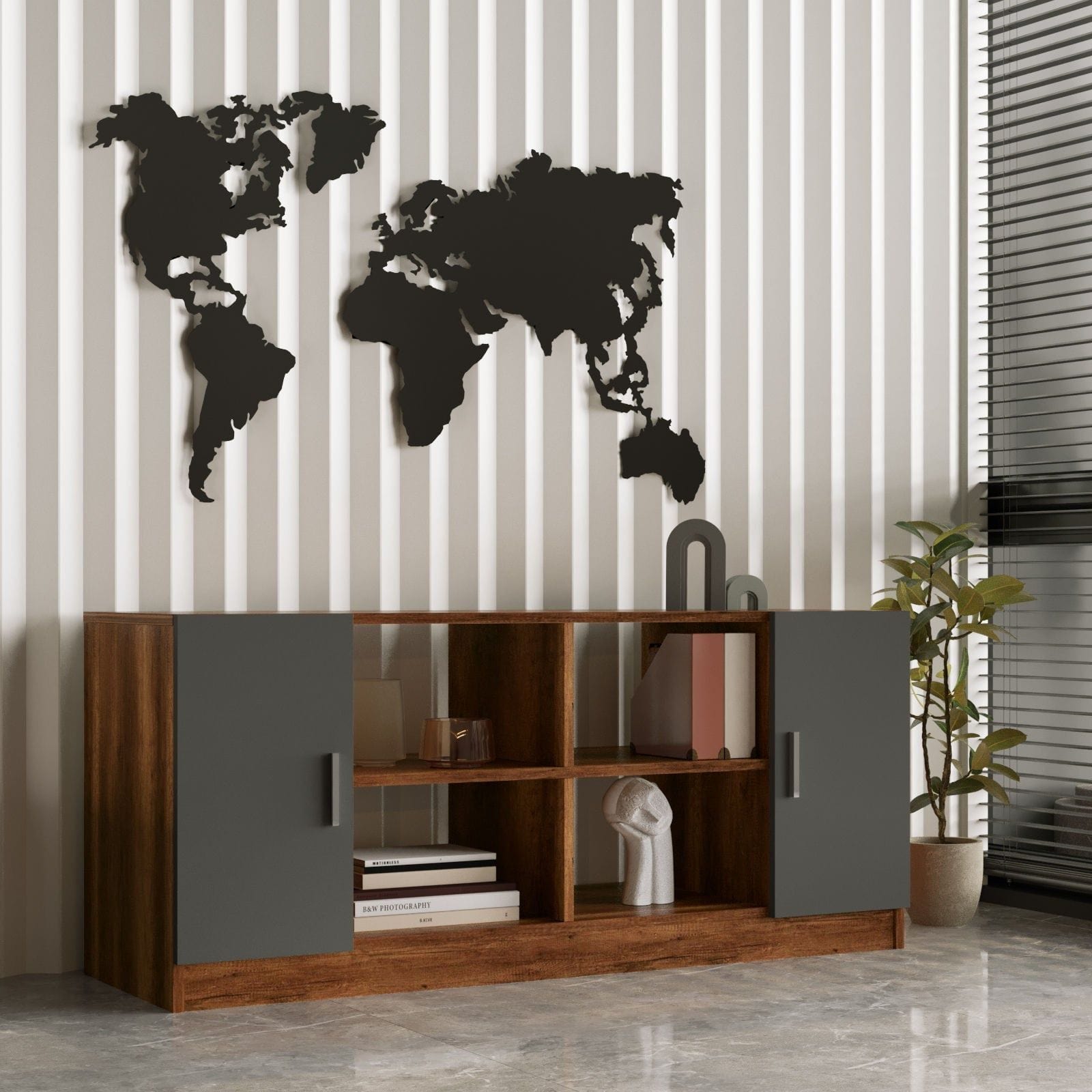 Set birou VO13-BA, nuc/gri antracit, PAL melaminat