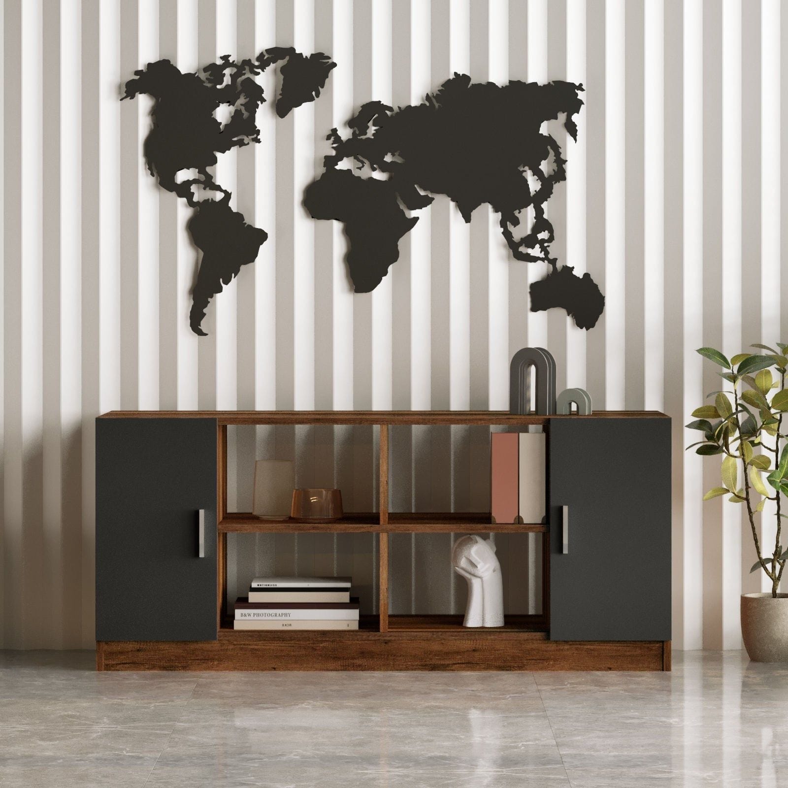 Set birou VO16-BA, nuc/gri antracit, PAL melaminat