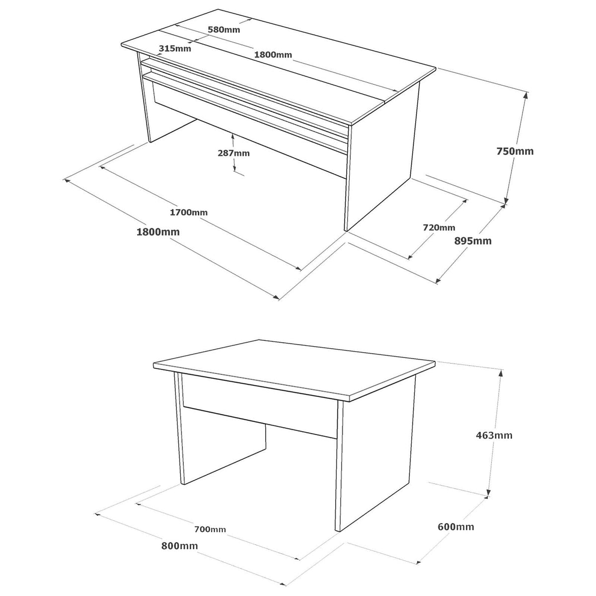 Set birou VS6 - CGA, gri/stejar inchis, PAL melaminat