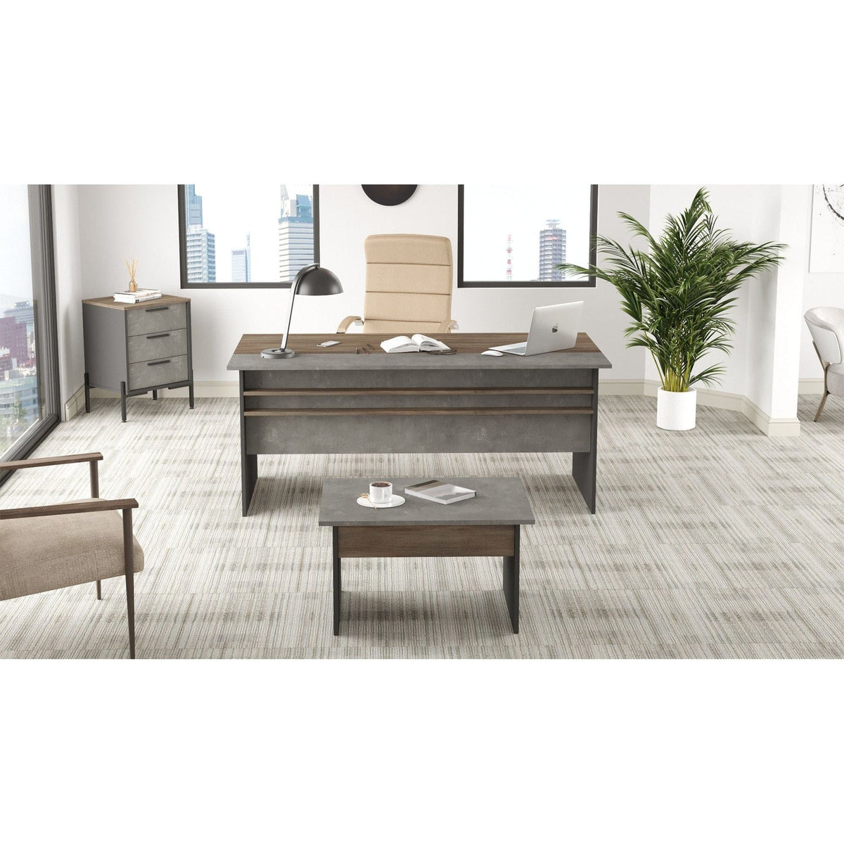 Set birou VS7 - CGA, gri/nuc, PAL melaminat/metal