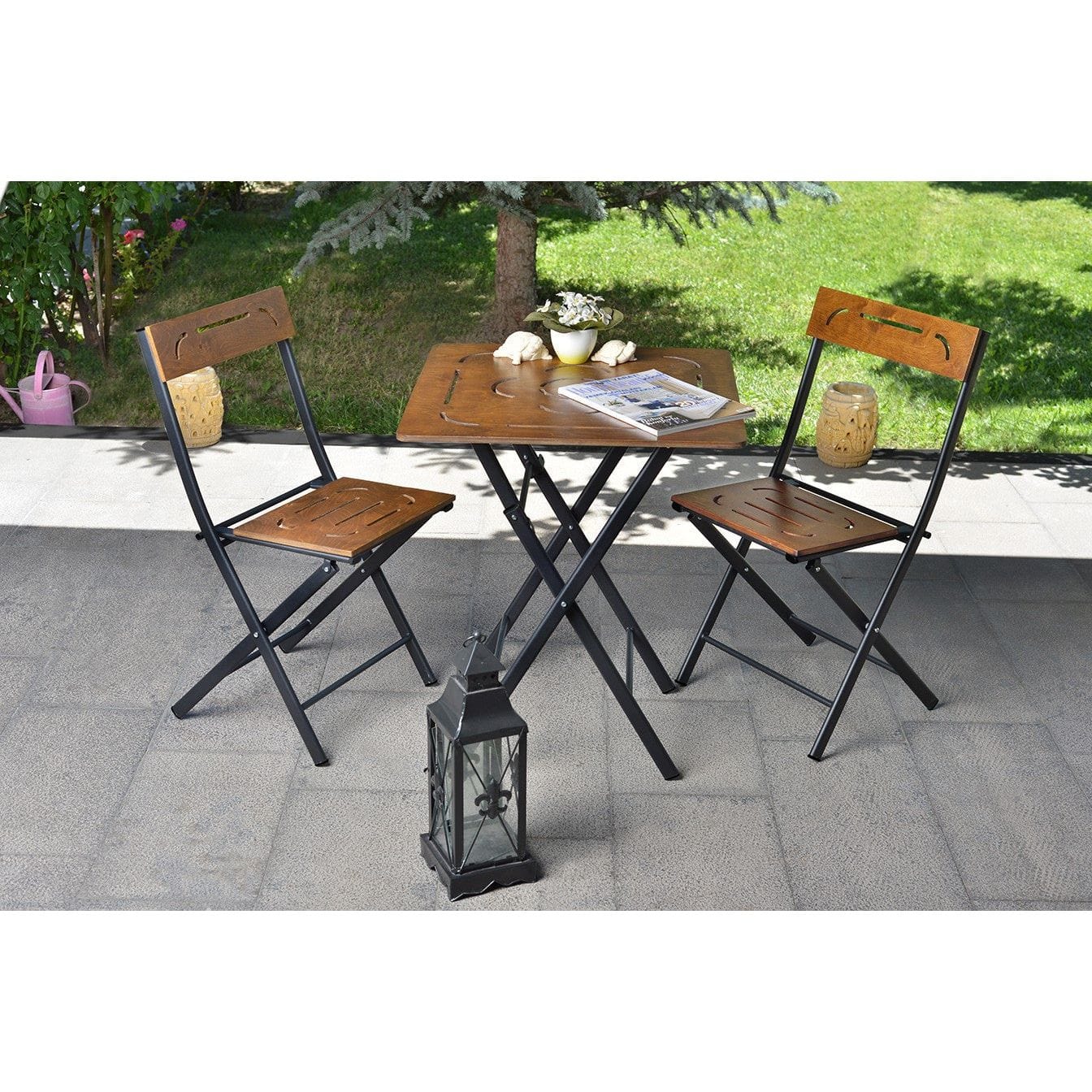 Set gradina 379VLV1503, nuc/negru, cu masuta si 2 scaune
