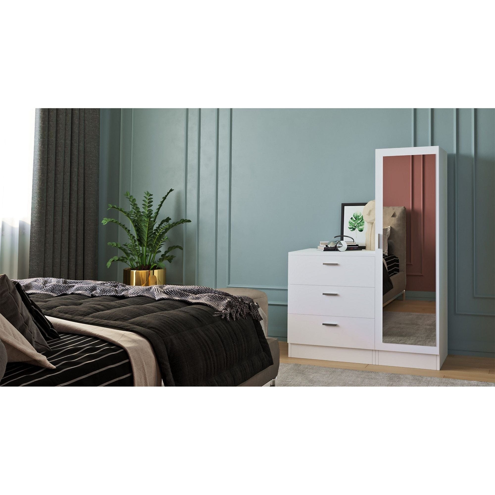 Set hol CC6-W, alb, PAL melaminat, format din dulap si comoda