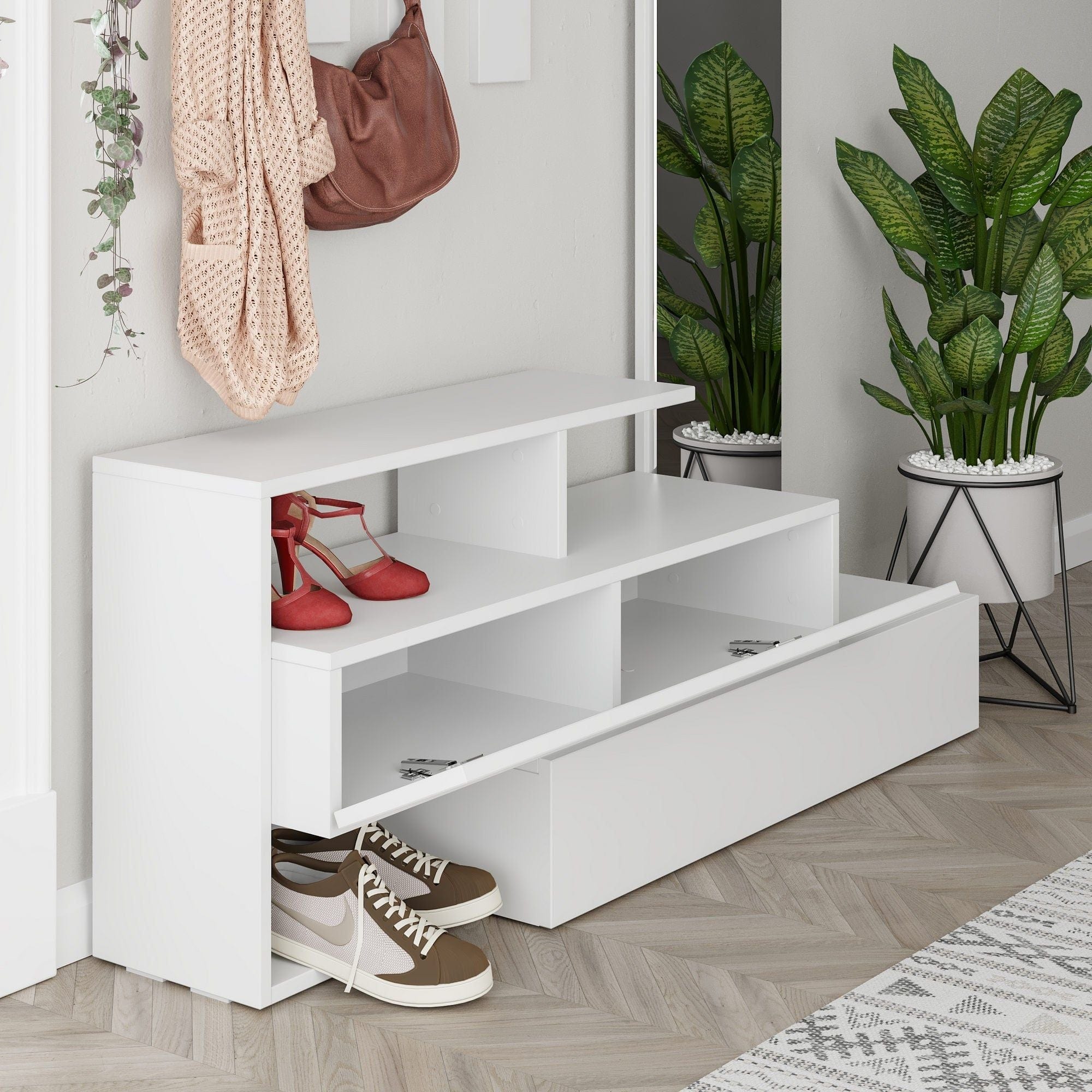 Set hol RAMDA, alb, PAL melaminat, format din cuier, oglinda si pantofar