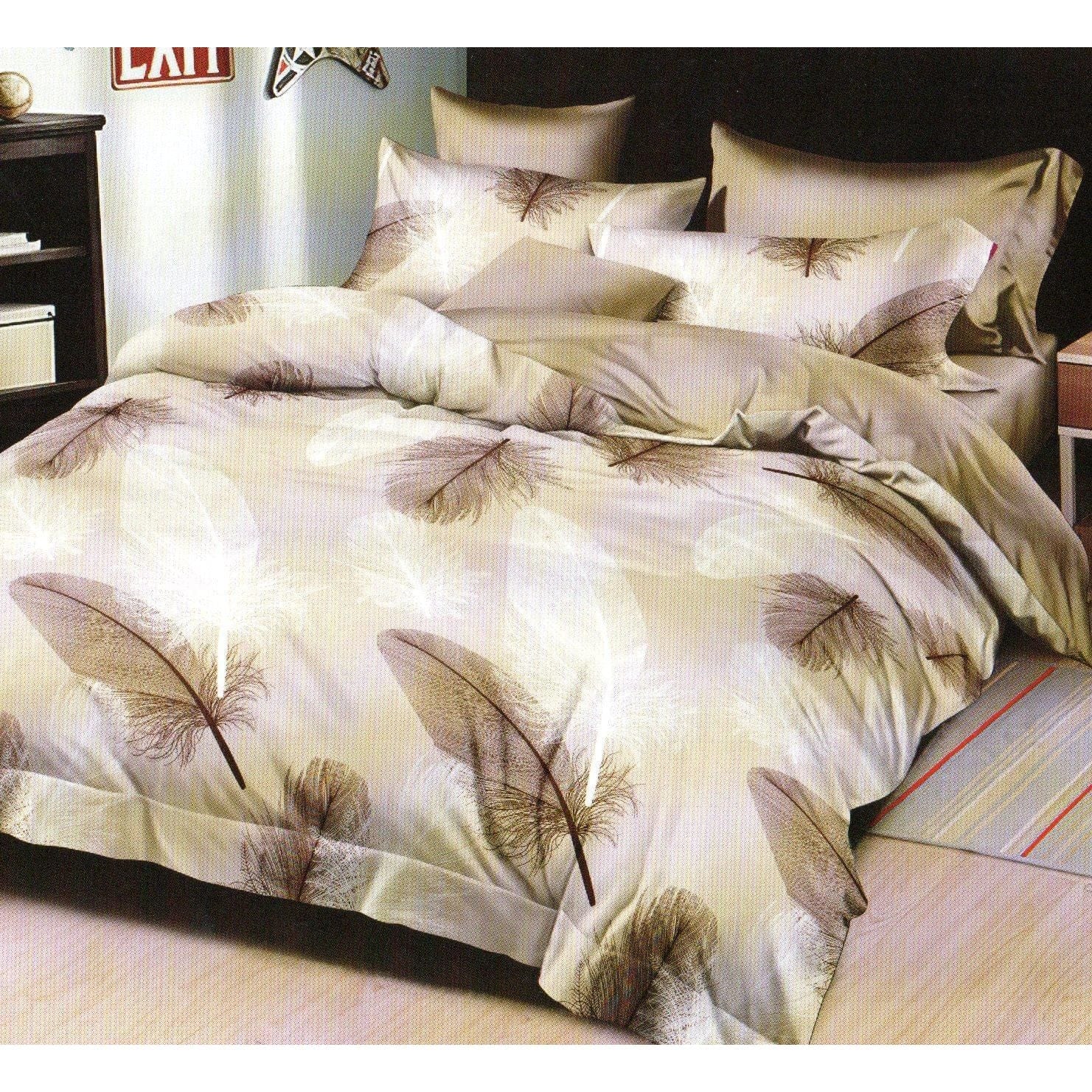 Set lenjerie de pat ELVO (ELV1), bumbac/poliester, bej, 220x230 cm, cu cearceaf pat, cearceaf pilota si 2 fete de perna