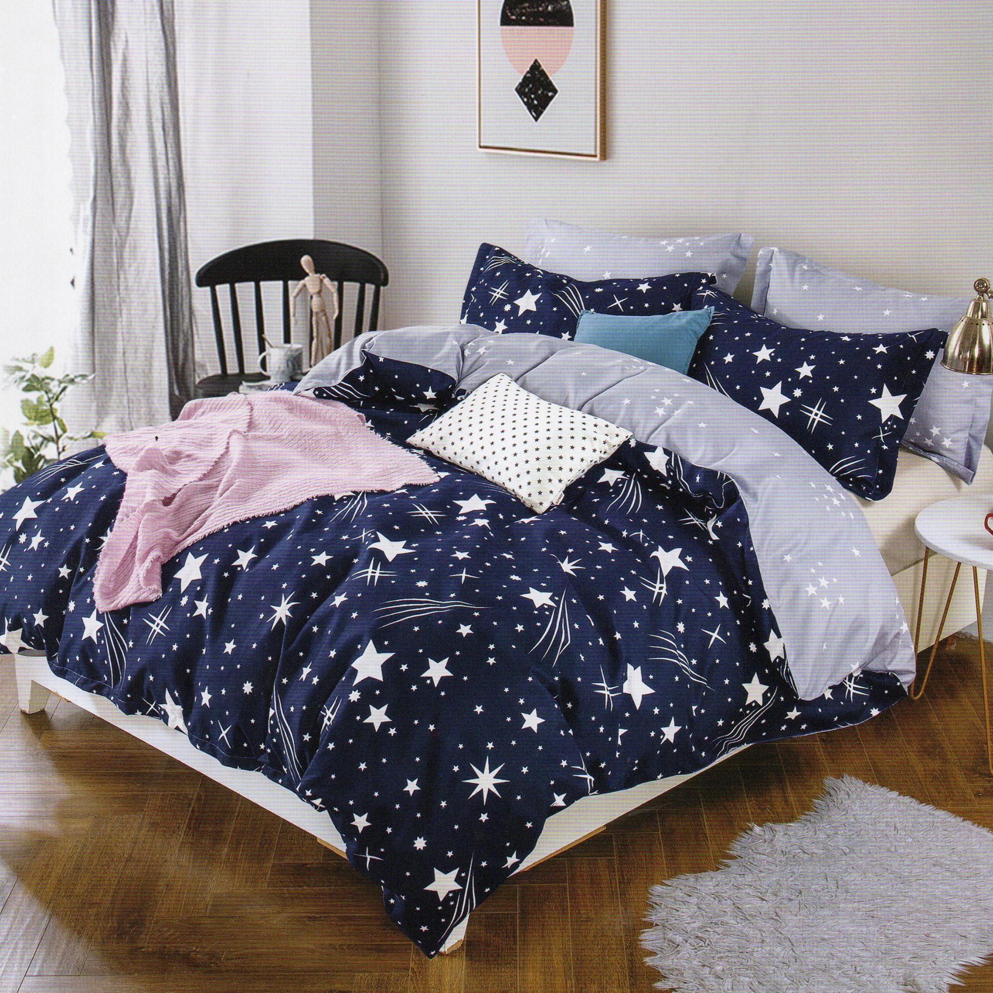 Set lenjerie de pat ELVO (ELV33), bumbac/poliester, alb/albastru, 220x230 cm, cu cearceaf pat, cearceaf pilota si 2 fete de perna